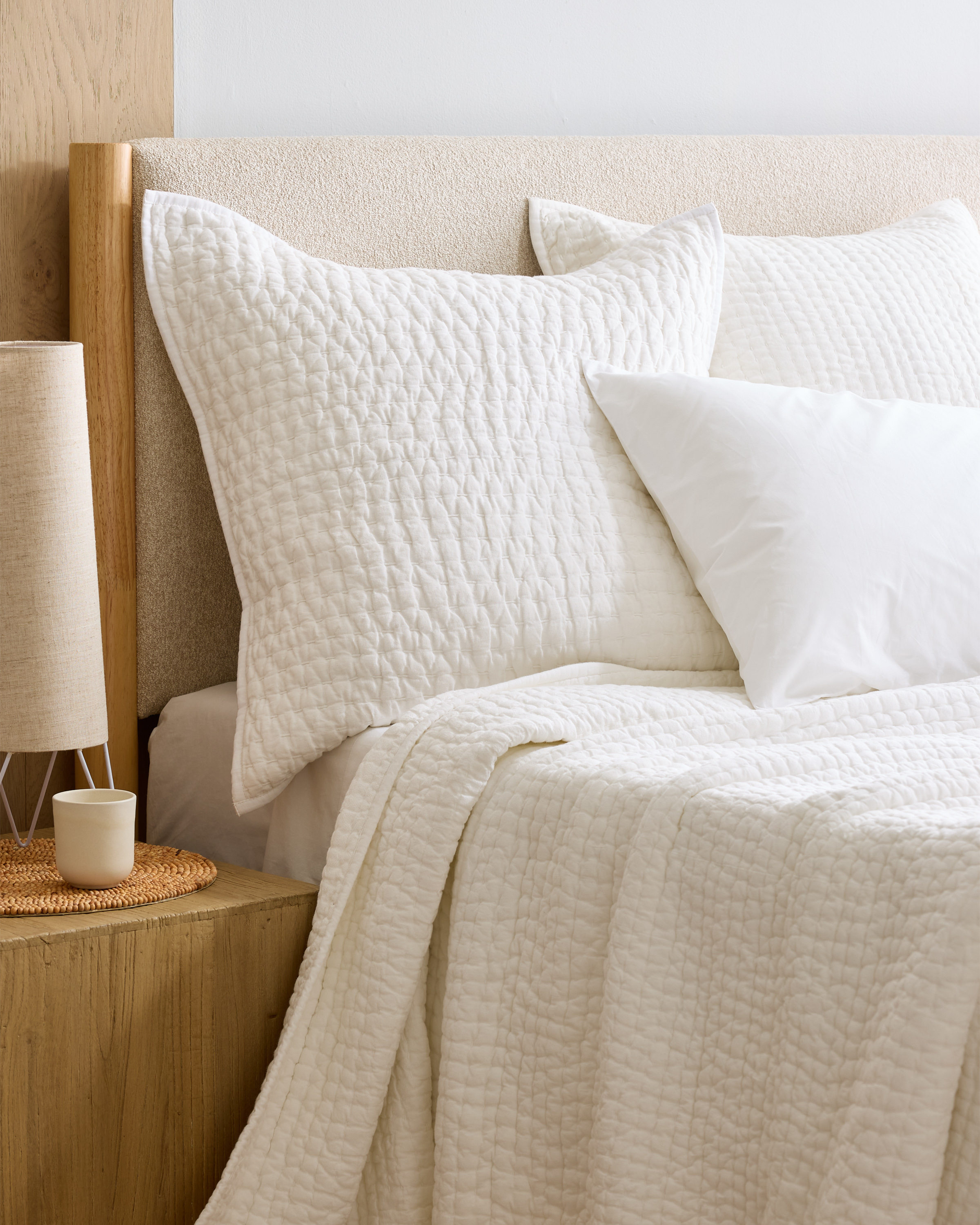 White European Linen Cotton Stitch Quilted Euro Sham