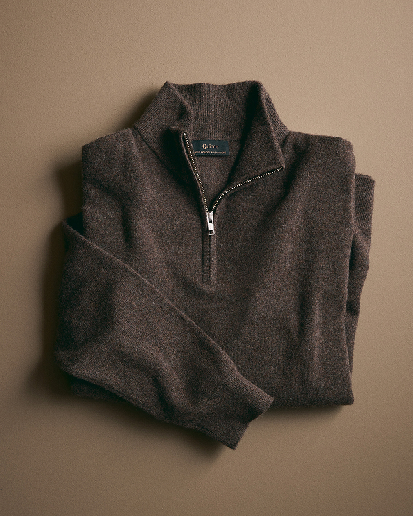 Brown Mongolian Cashmere Quarter Zip Sweater