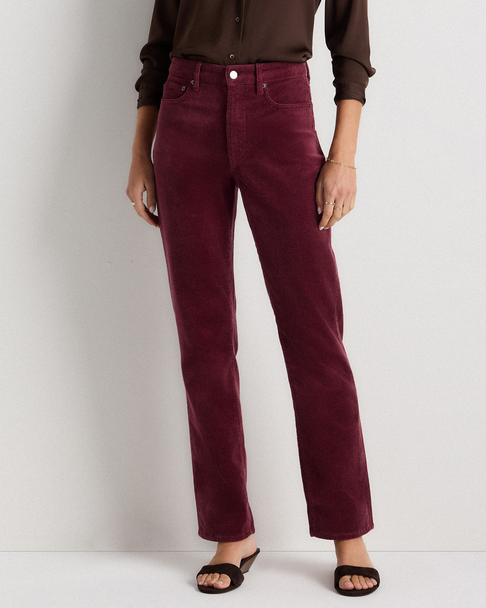 Barolo Burgundy Pantalon à jambes droites en velours côtelé extensible biologique