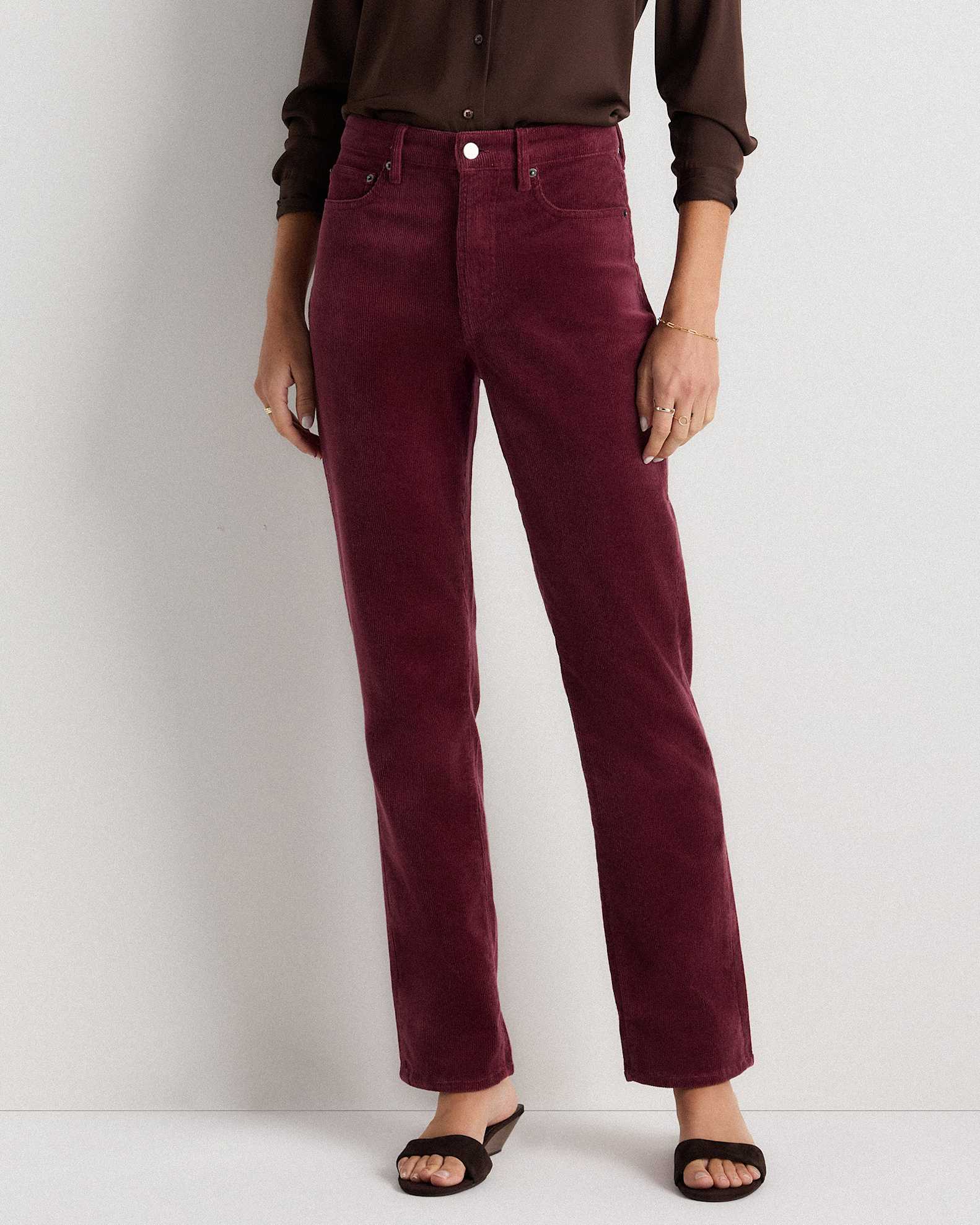 Organic Stretch Corduroy Straight Leg Pants in Barolo Burgundy