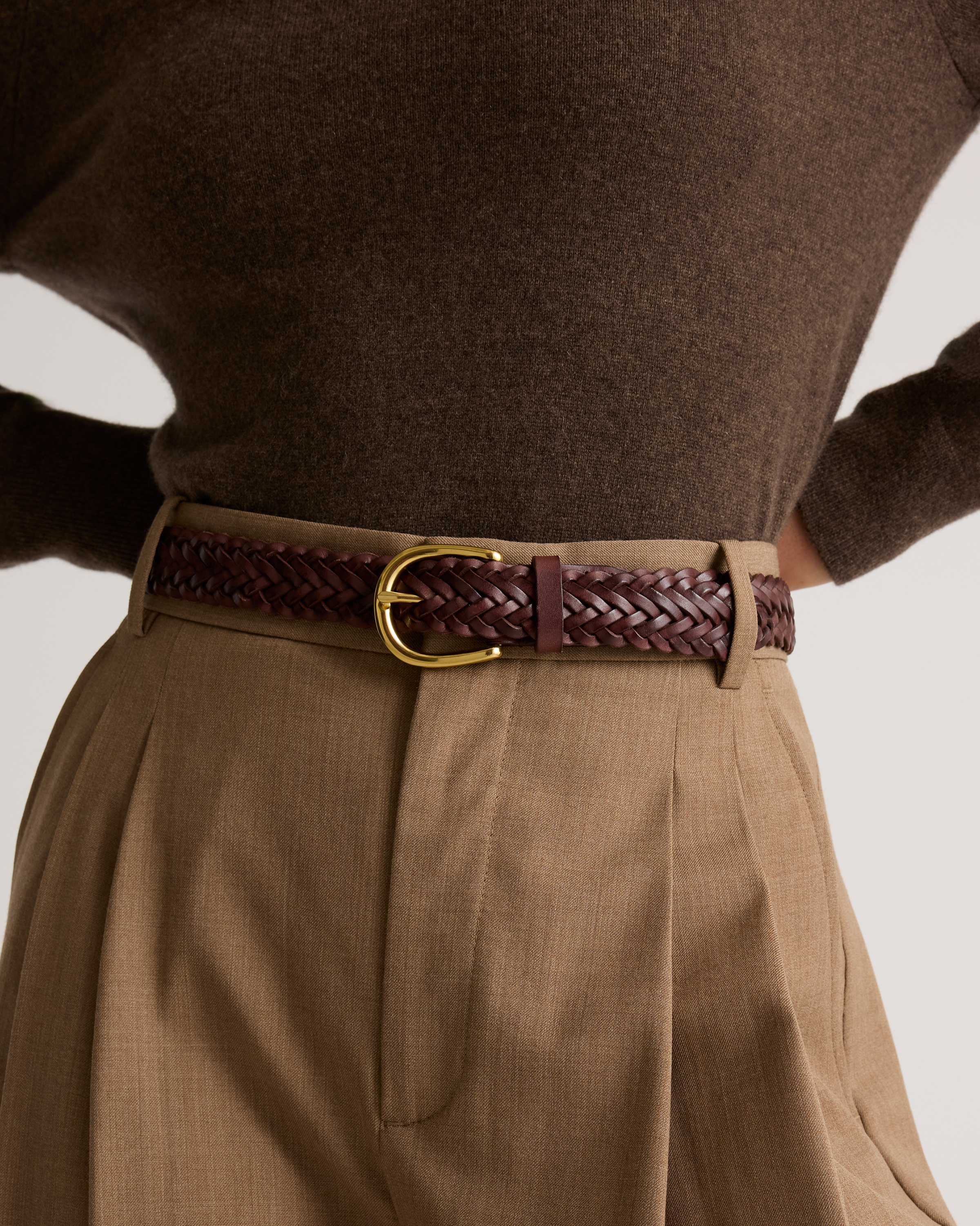 Josie European Leather Braided Belt in Espresso Brown
