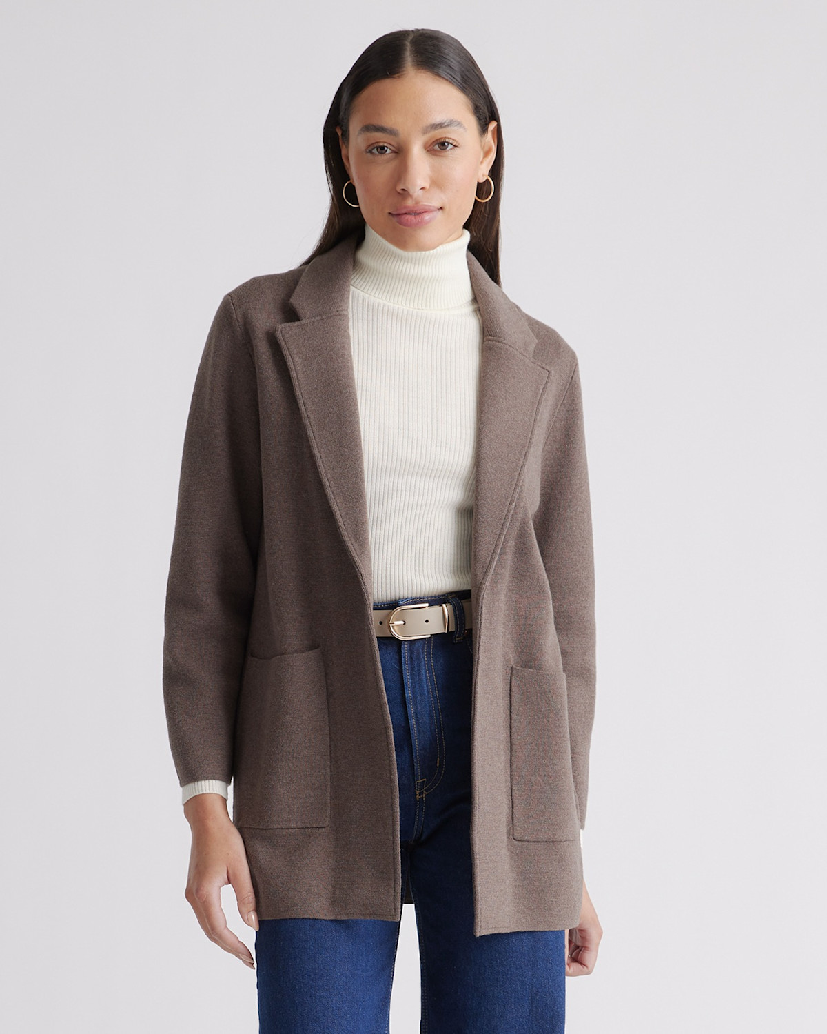100% Organic Cotton Knit Blazer in Heather Brown