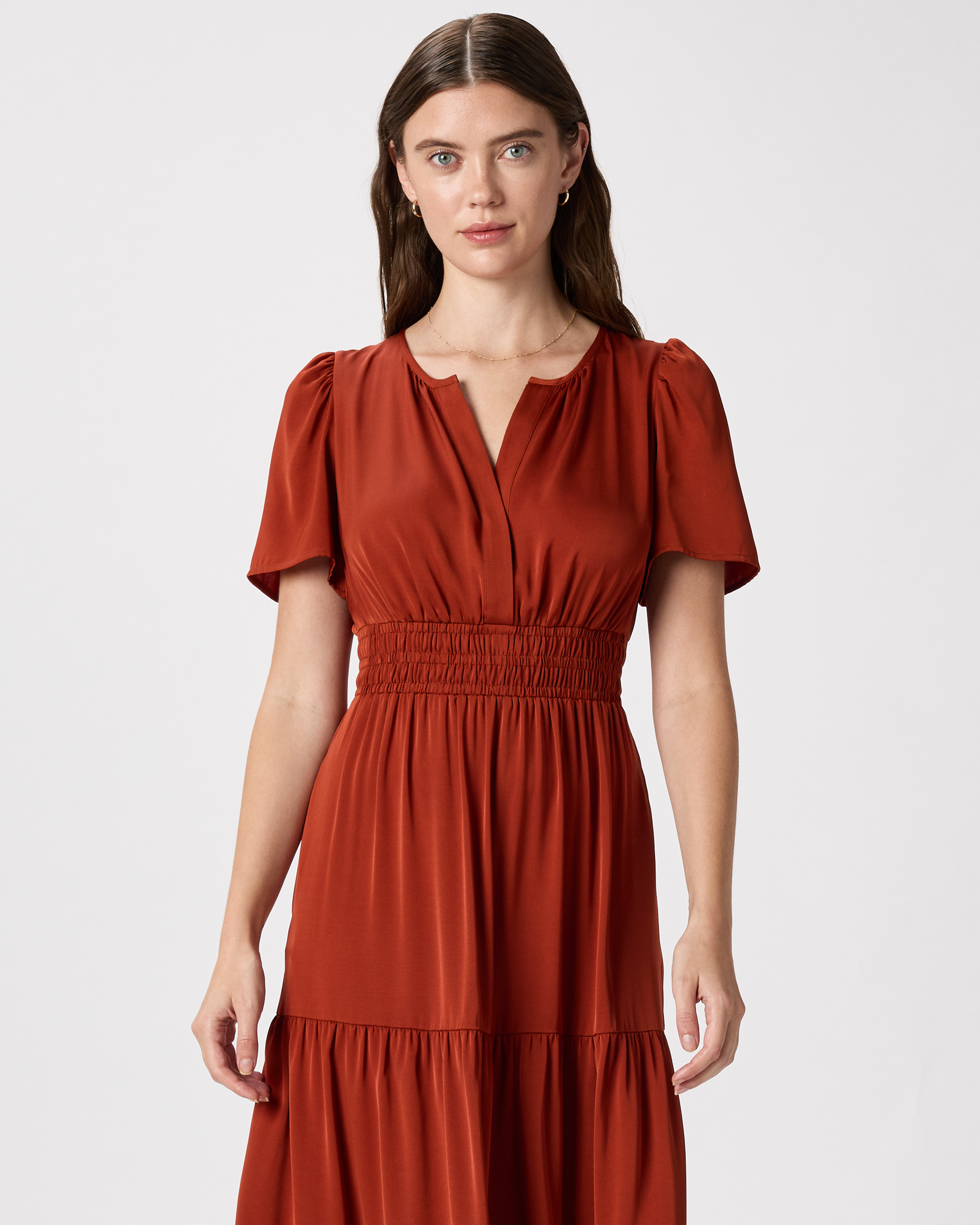 Women's Washable Stretch Silk Tiered Maxi Dress in Paprika Red, Size XL by Quince