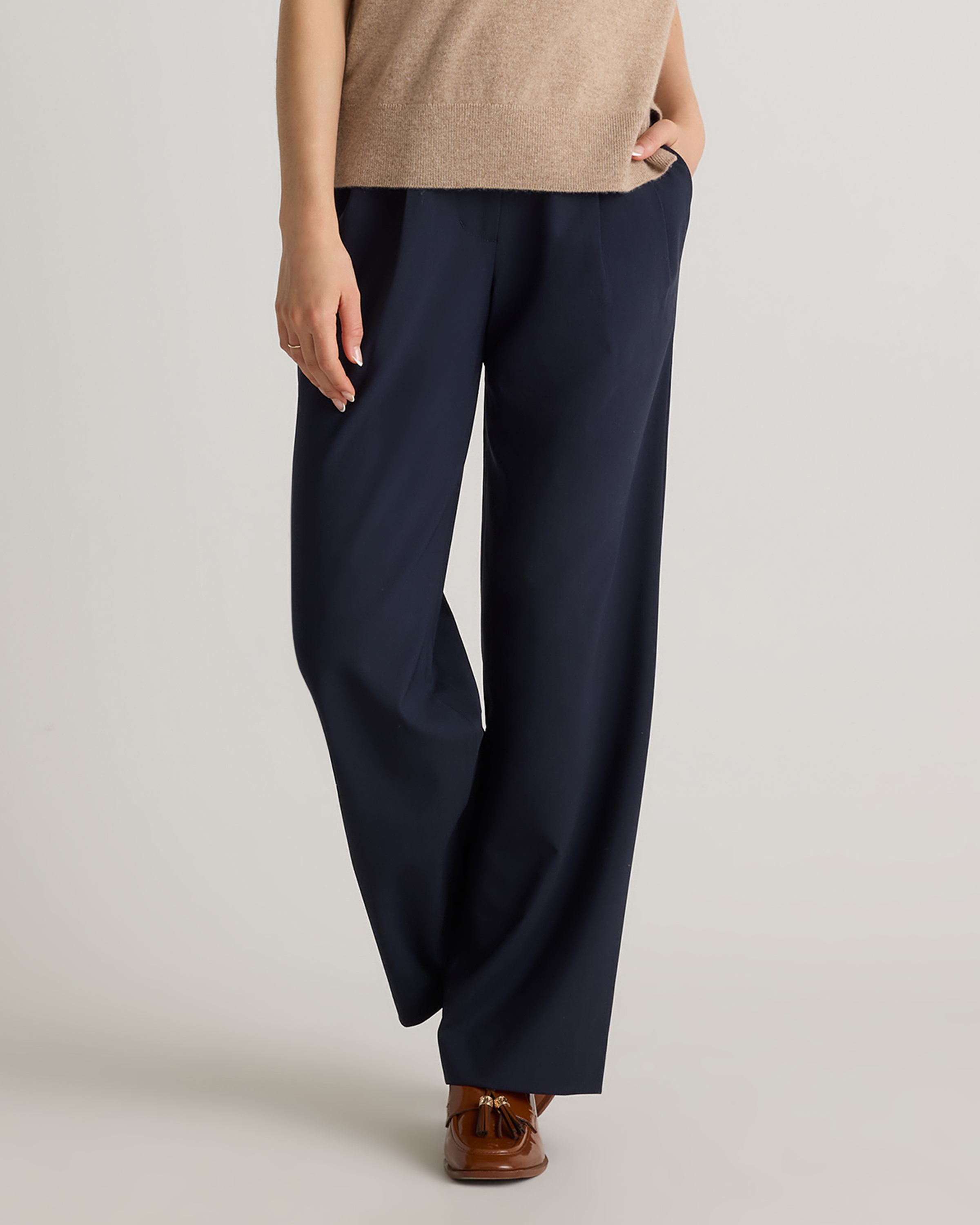 Navy Italian Wool Pleated Trouser