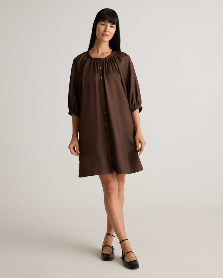 brown silk shirt dress Brown and Rust Printed Long Silk Shirt Dress