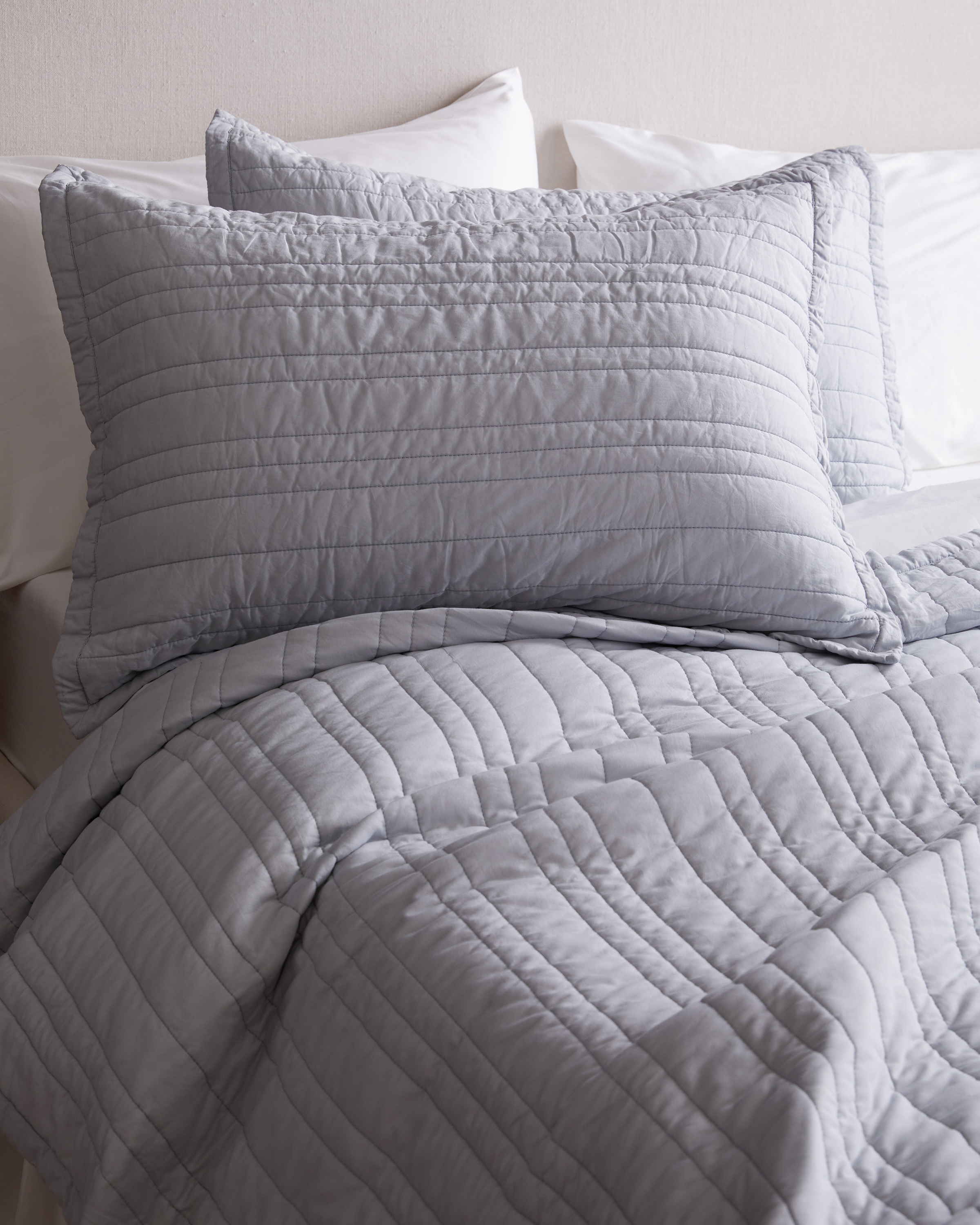 Light Blue Organic Cotton Stripe Stitch Quilted Sham Set