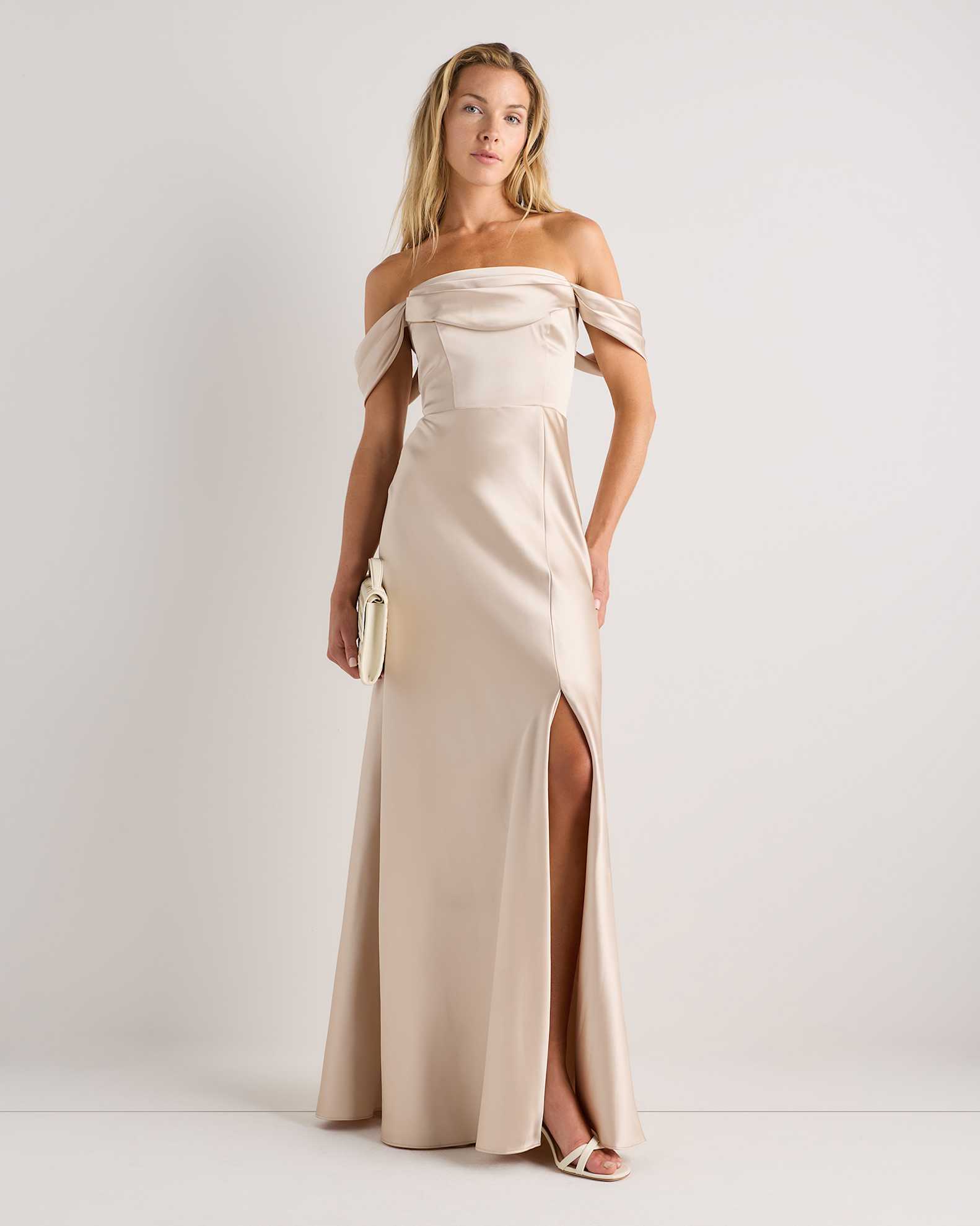 champagne convertible bridesmaid dress Azazie Callie