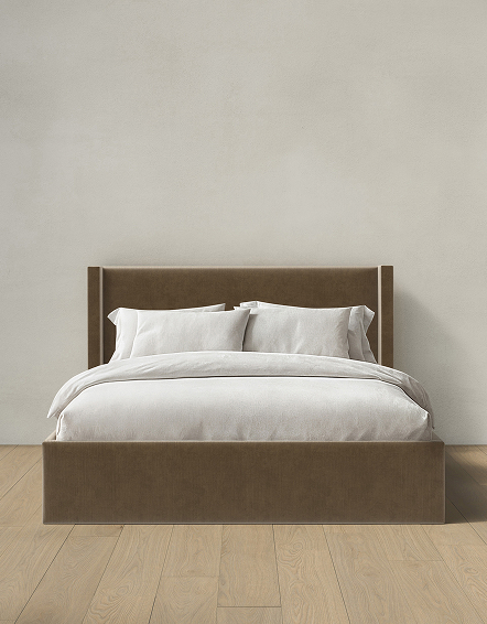 Walnut Wingback Bed in Performance Velvet