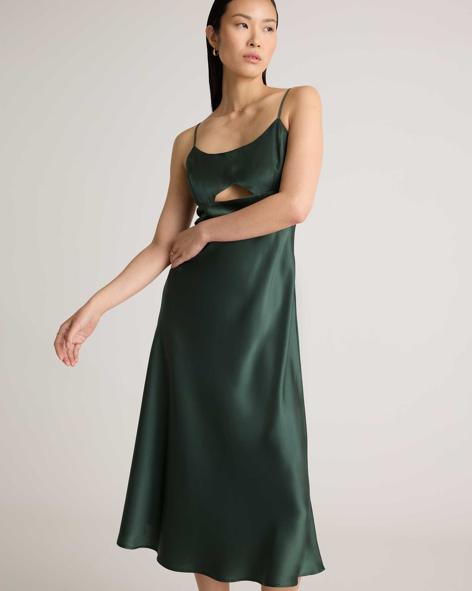 Quince Women's Cutout Midi Slip Dress, Large, Forest Green, 100% Washable Mulberry Silk, Skin-Nourishing & Thermoregulating Quince Women's Cutout Midi Slip Dress, Large, Forest Green, 100% Washable Mulberry Silk, Skin-Nourishing & Thermoregulating