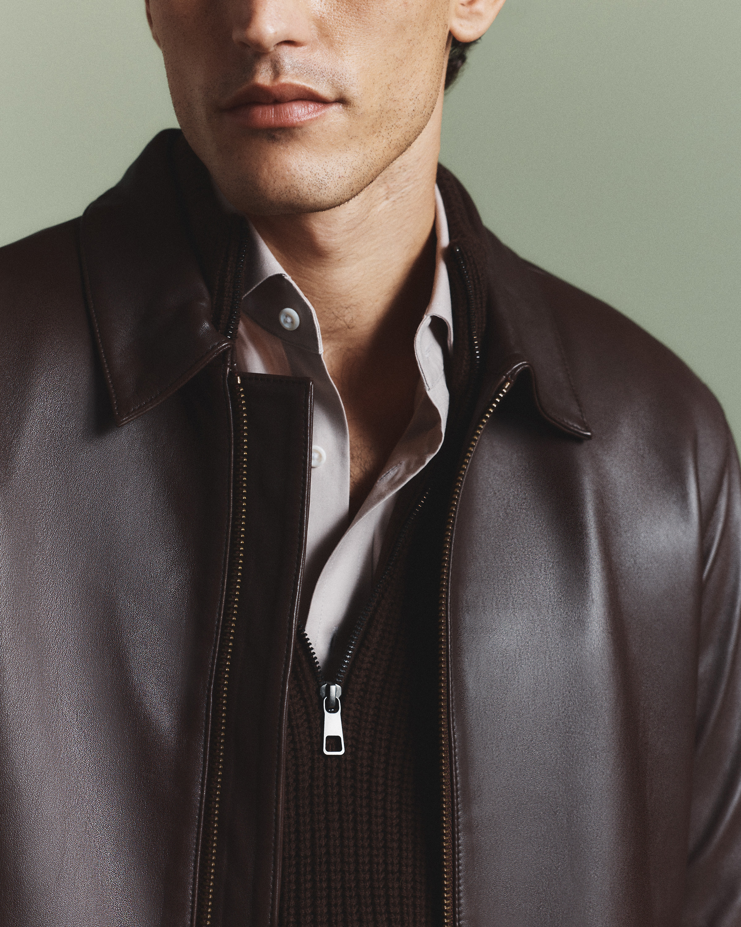 100% Leather Harrington Jacket in Rich Brown