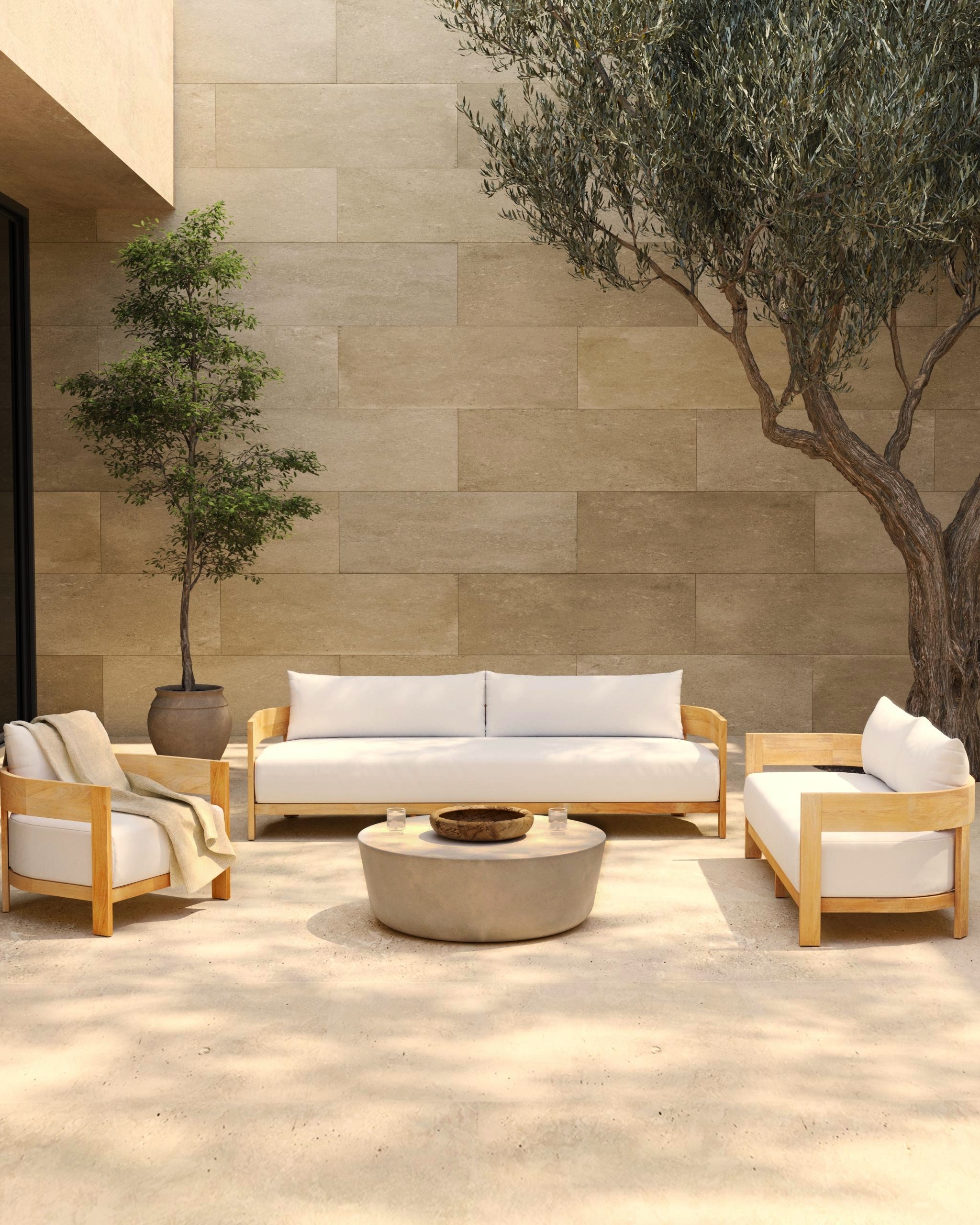 Curved Solid Teak Outdoor Sofa - Thumbnail 5