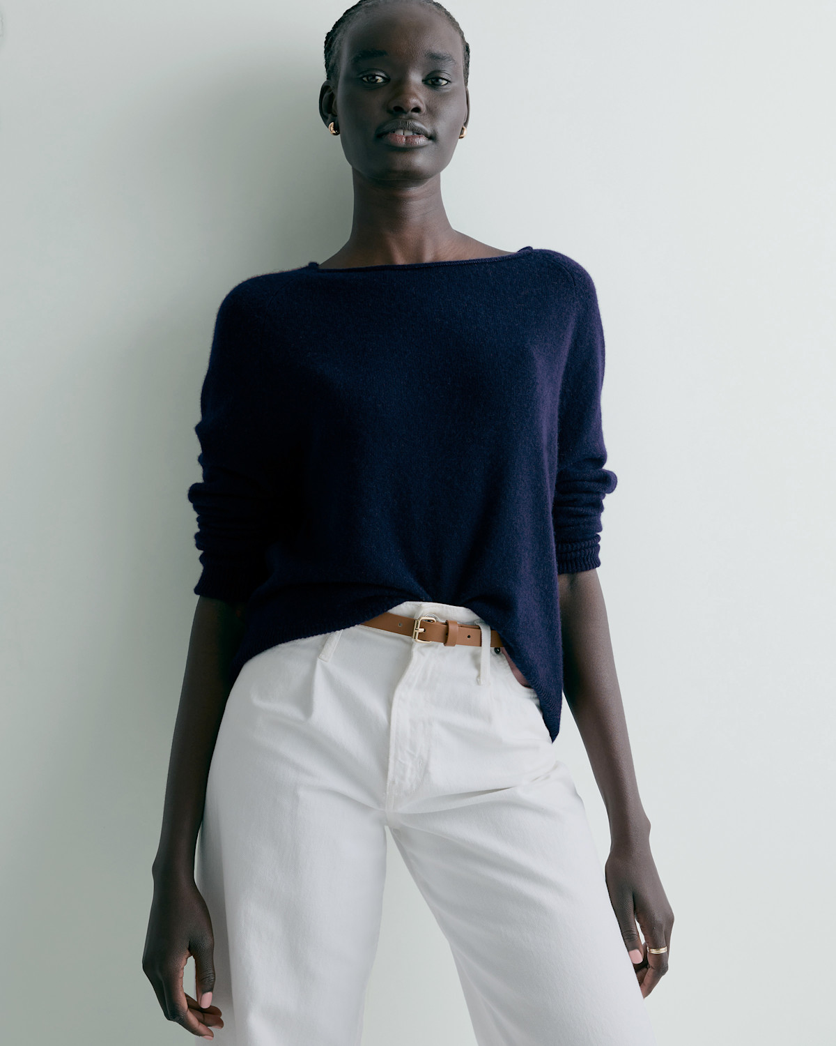 Mongolian Cashmere Boatneck Sweater in True Navy