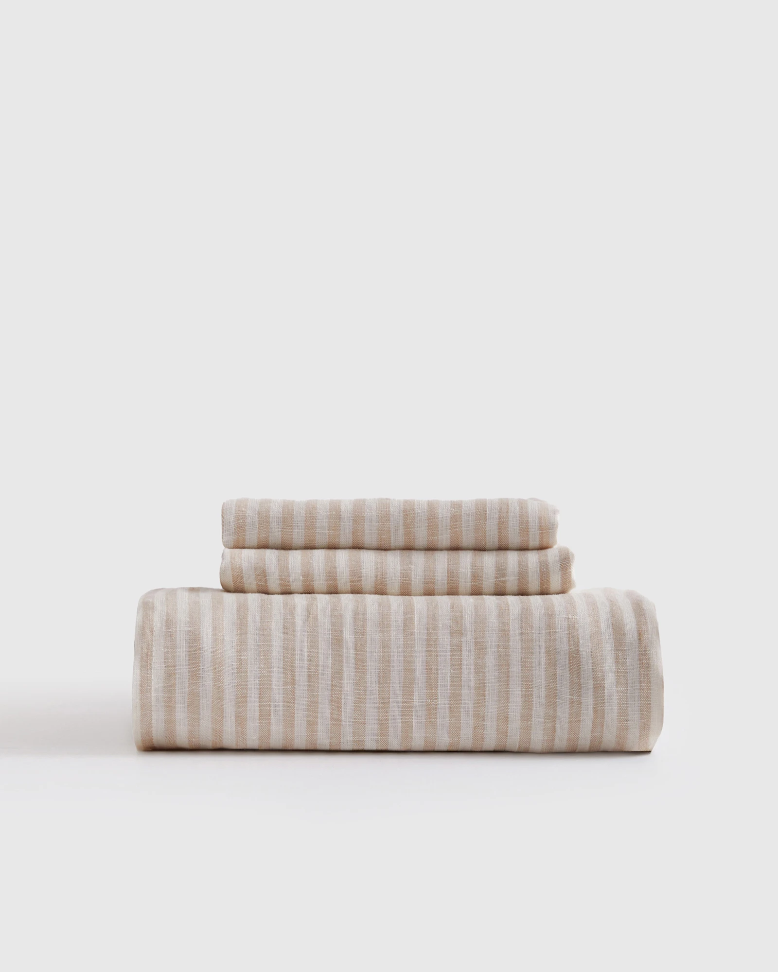 European Linen Stripe Fitted Sheet Set - Willowleaf/White Stripe, King