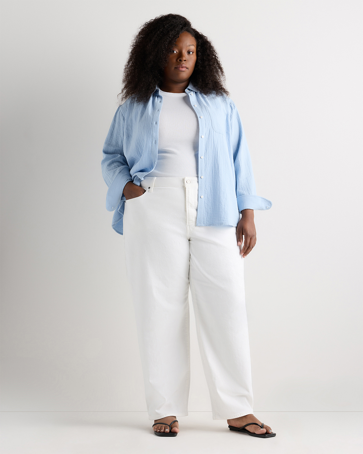 Women's Plus Size 100% Organic Cotton Gauze Long Sleeve Shirt in