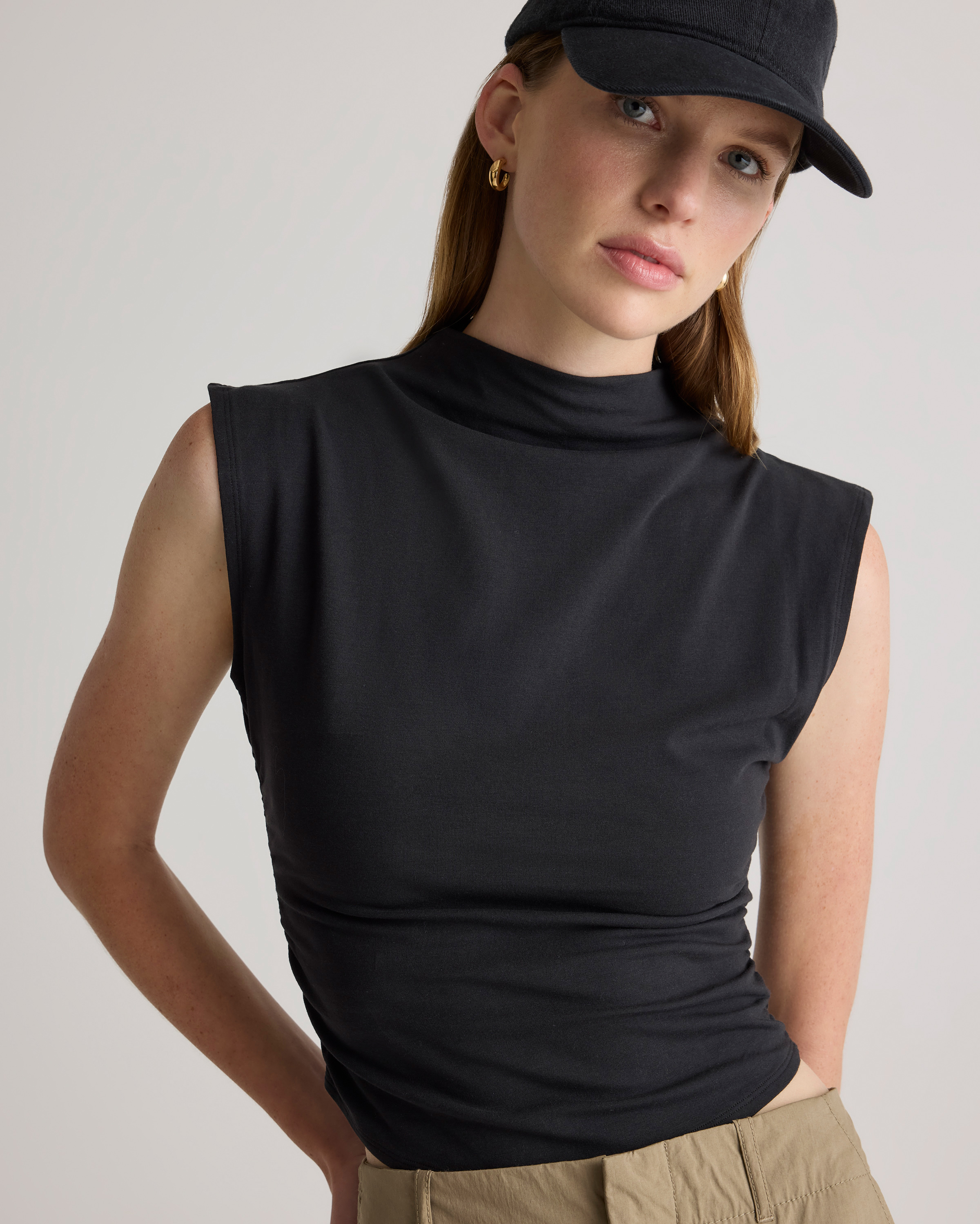 Black Turtleneck Women's Sleeveless Mock Turtleneck Tops