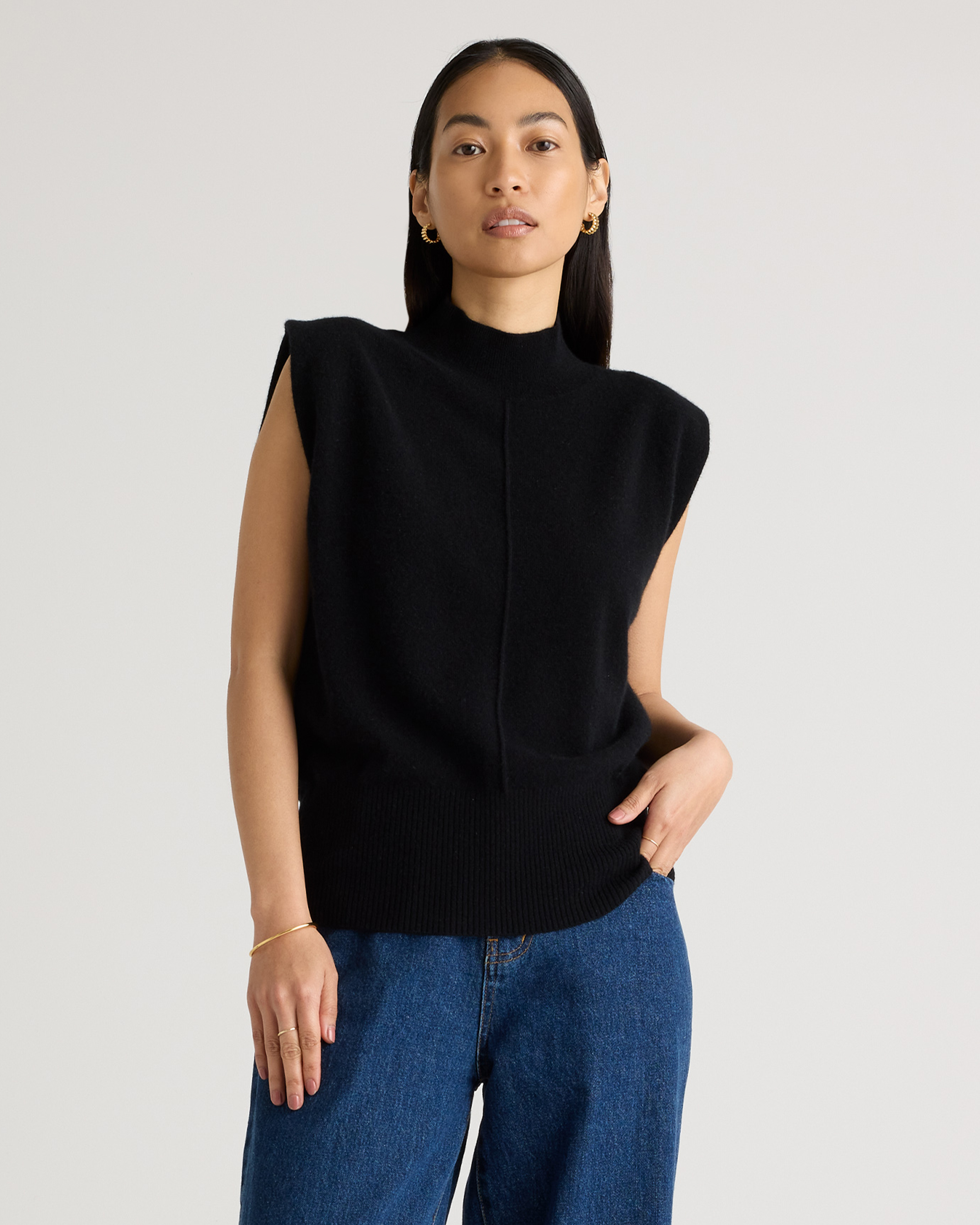 Turtleneck Padded Shoulder Jumper Mongolian Cashmere Padded