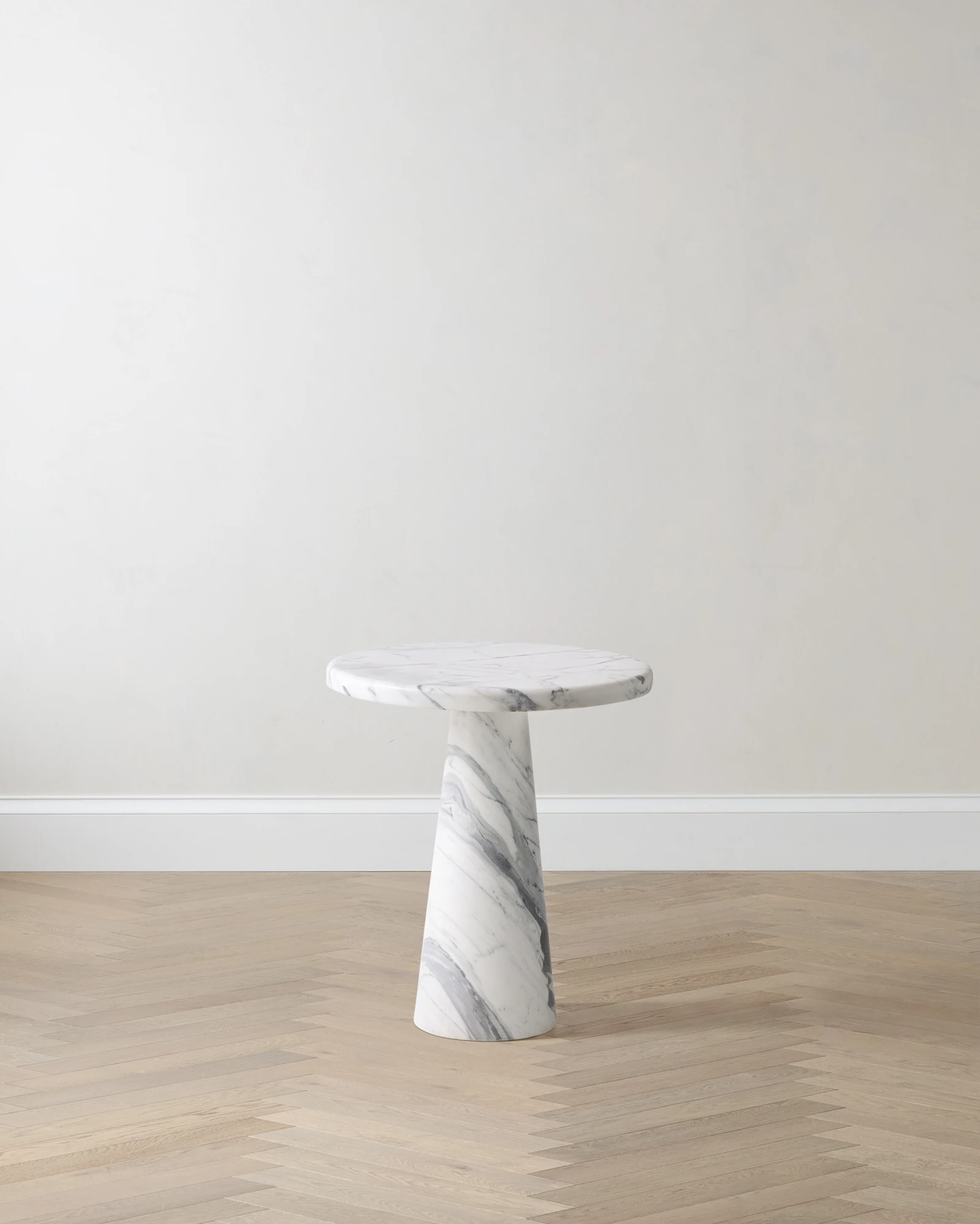 Italian Marble Pedestal End Table in White