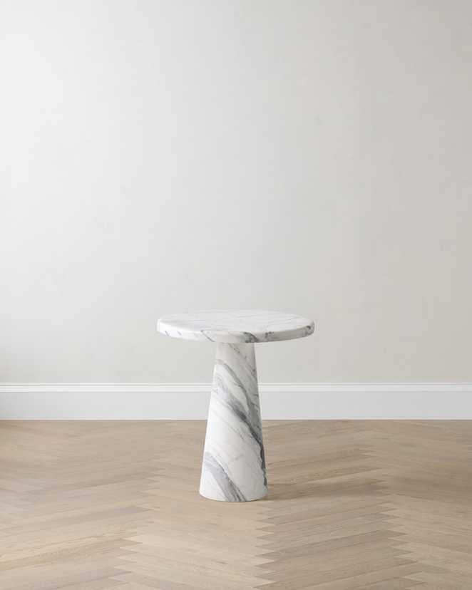 White Italian Marble Pedestal End Table
