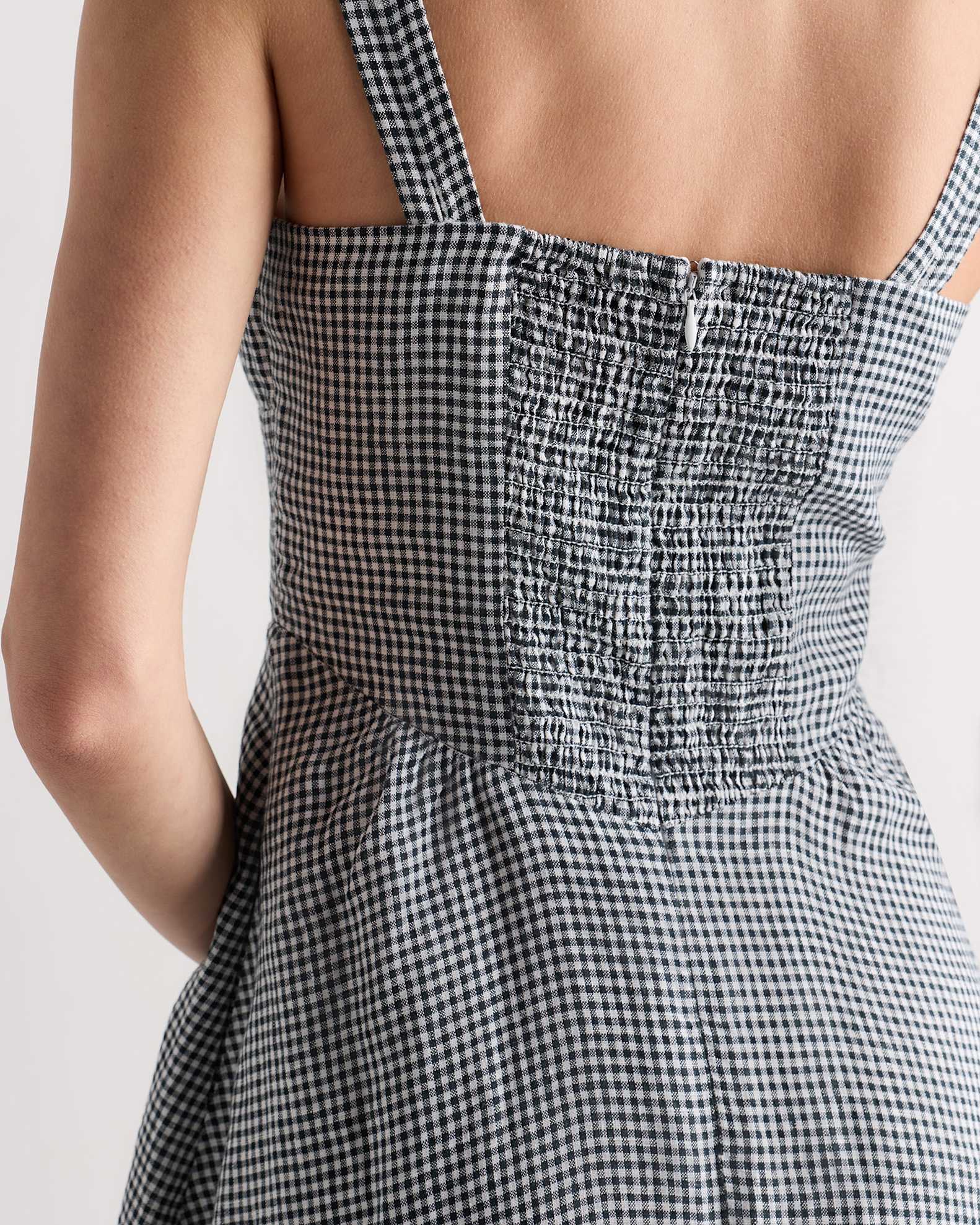 quince linen corset dress 100% European Linen Corset Midi Dress in Classic Mini Gingham