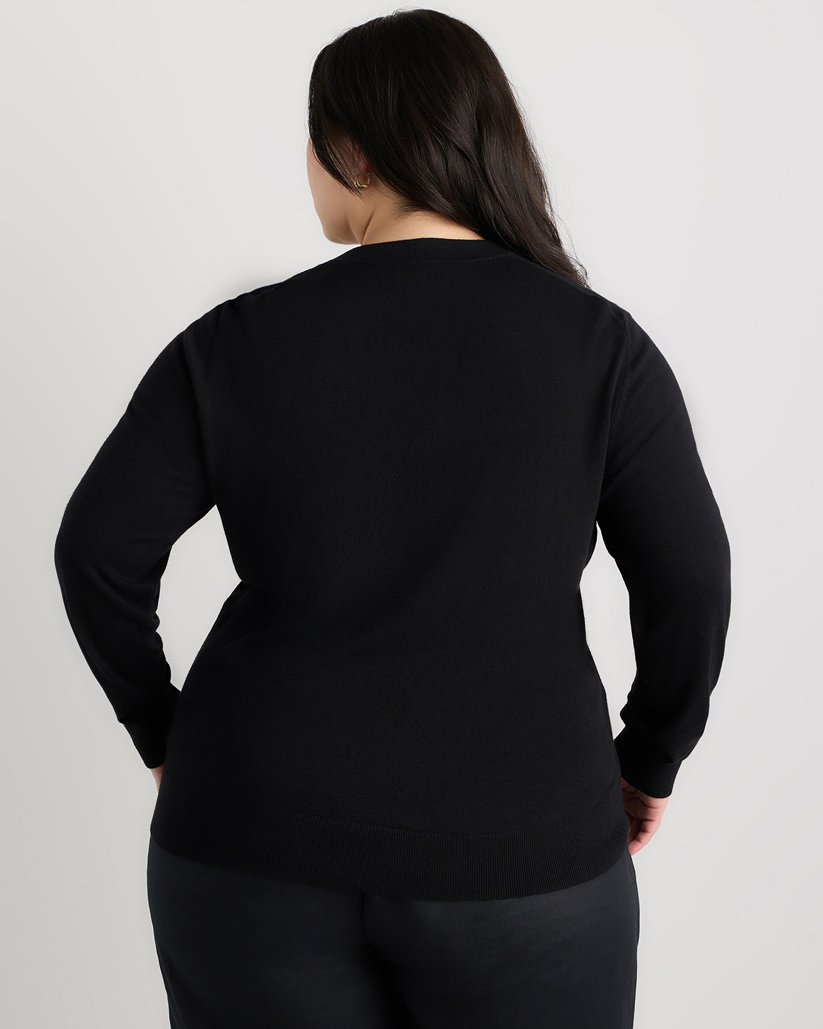 Lightweight Cotton Cashmere V-Neck Sweater - Plus Size in Black