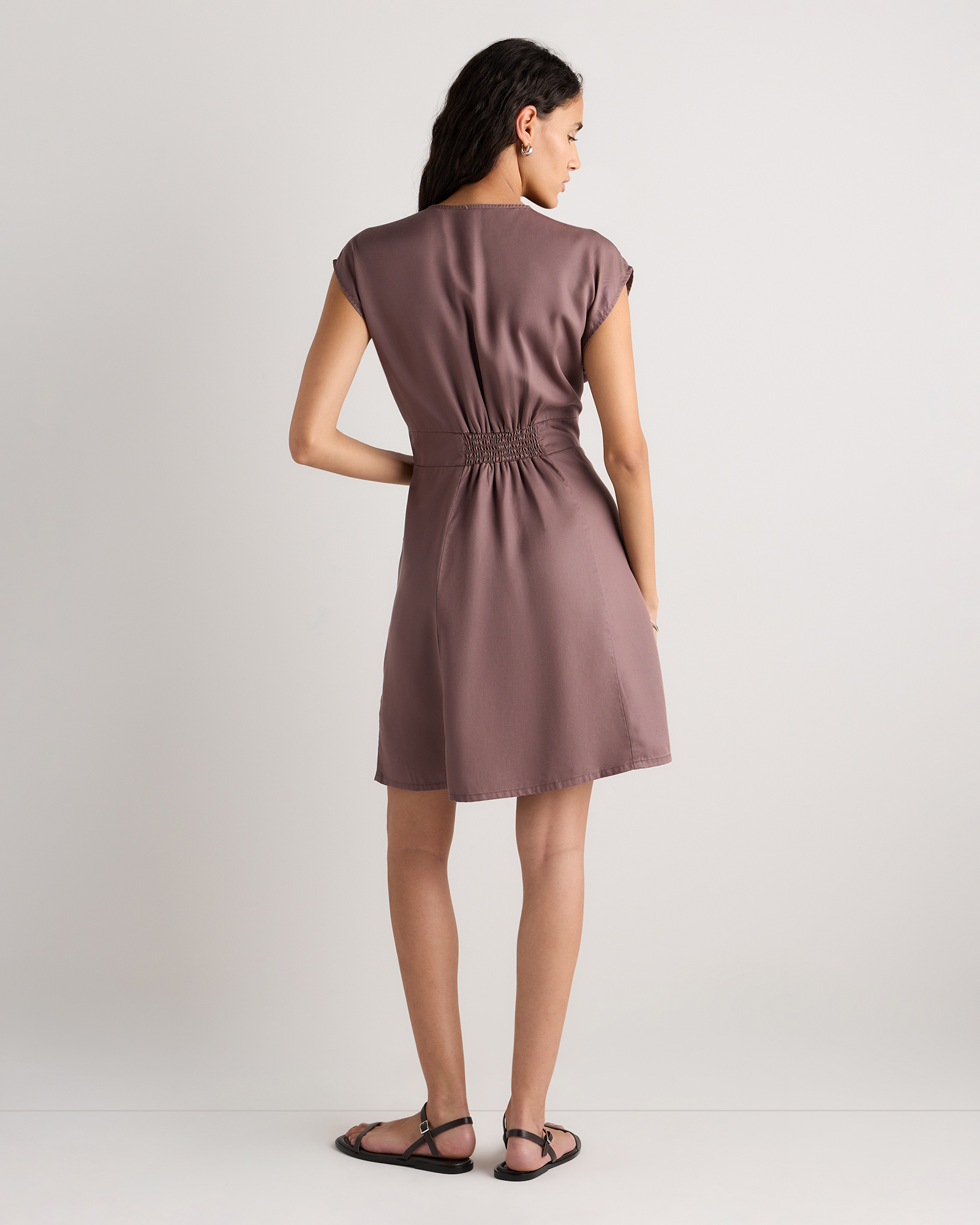 vintage wash tencel button front midi dress Vintage Wash Tencel Button Front Dress in Taupe Brown