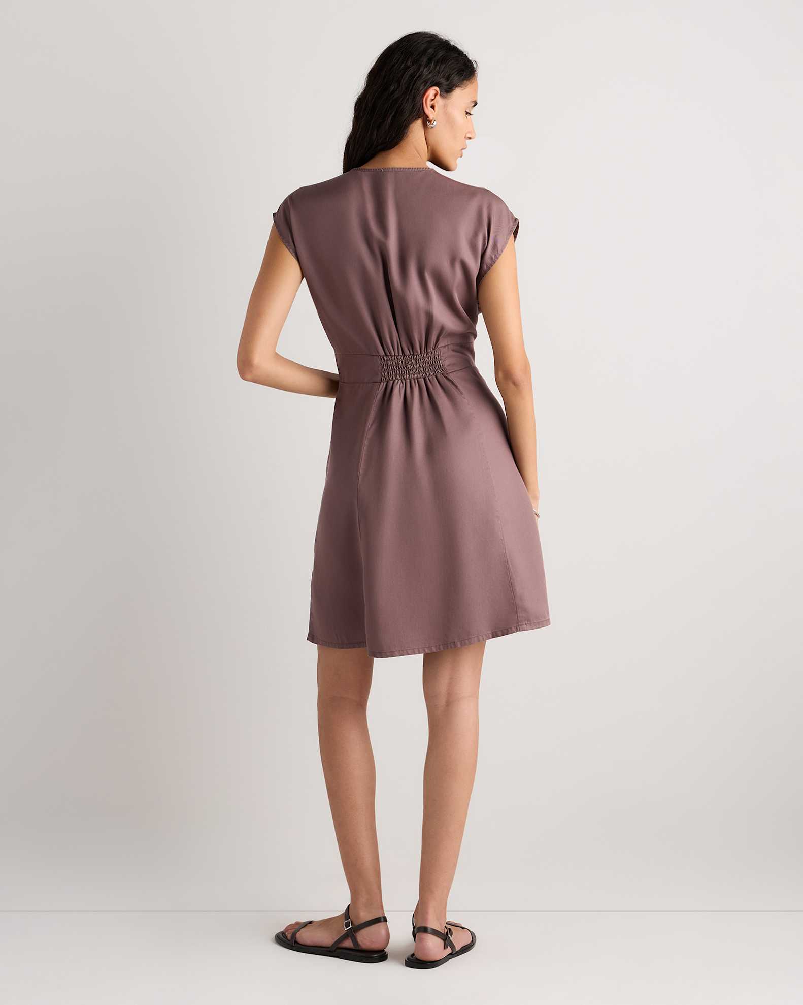 vintage wash tencel button front midi dress Vintage Wash Tencel Button Front Dress in Taupe Brown