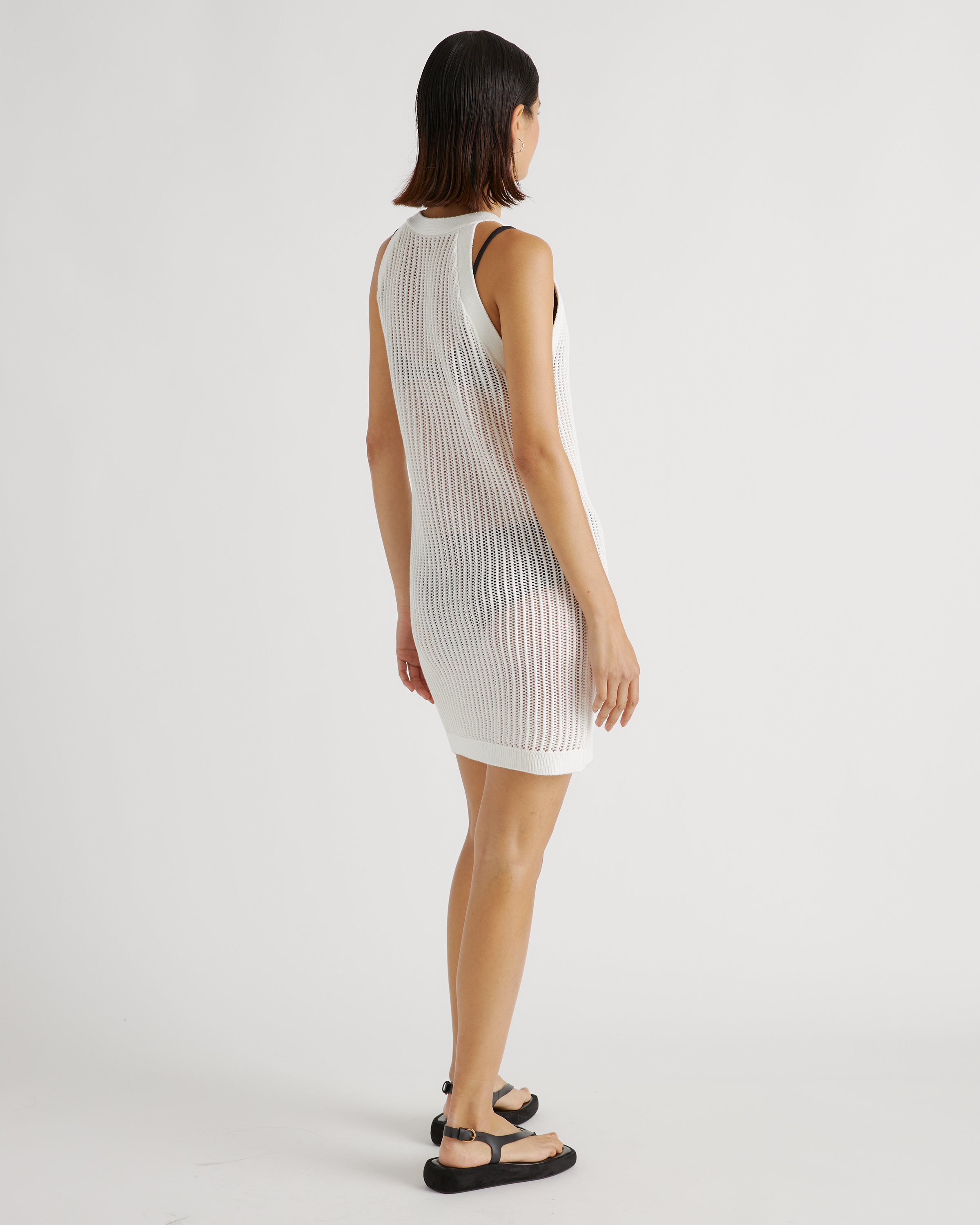 100% Organic Cotton Open-Knit Cover-Up Mini Dress in White