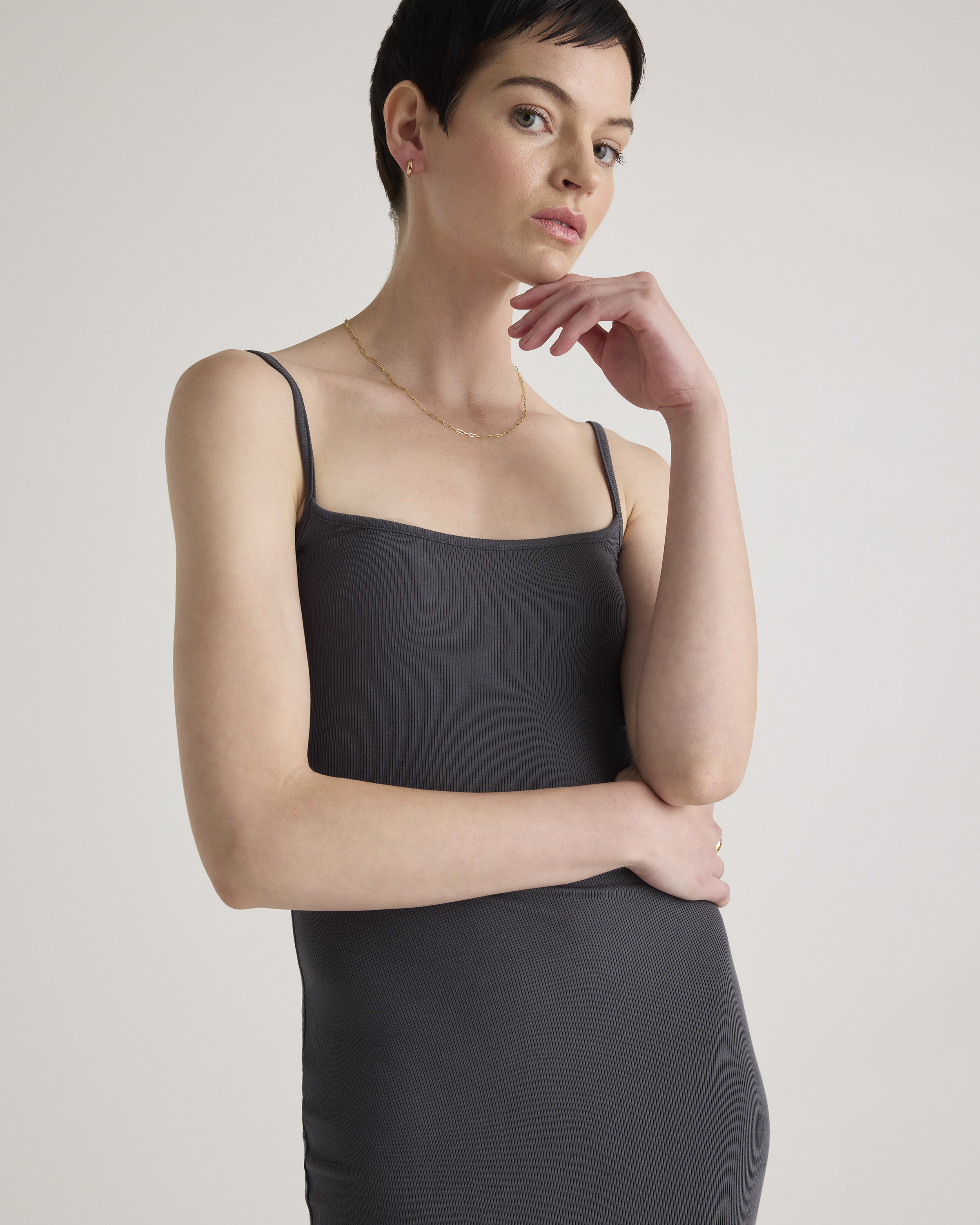 Tencel Rib Knit Maxi Slip Dress in Carbon Grey