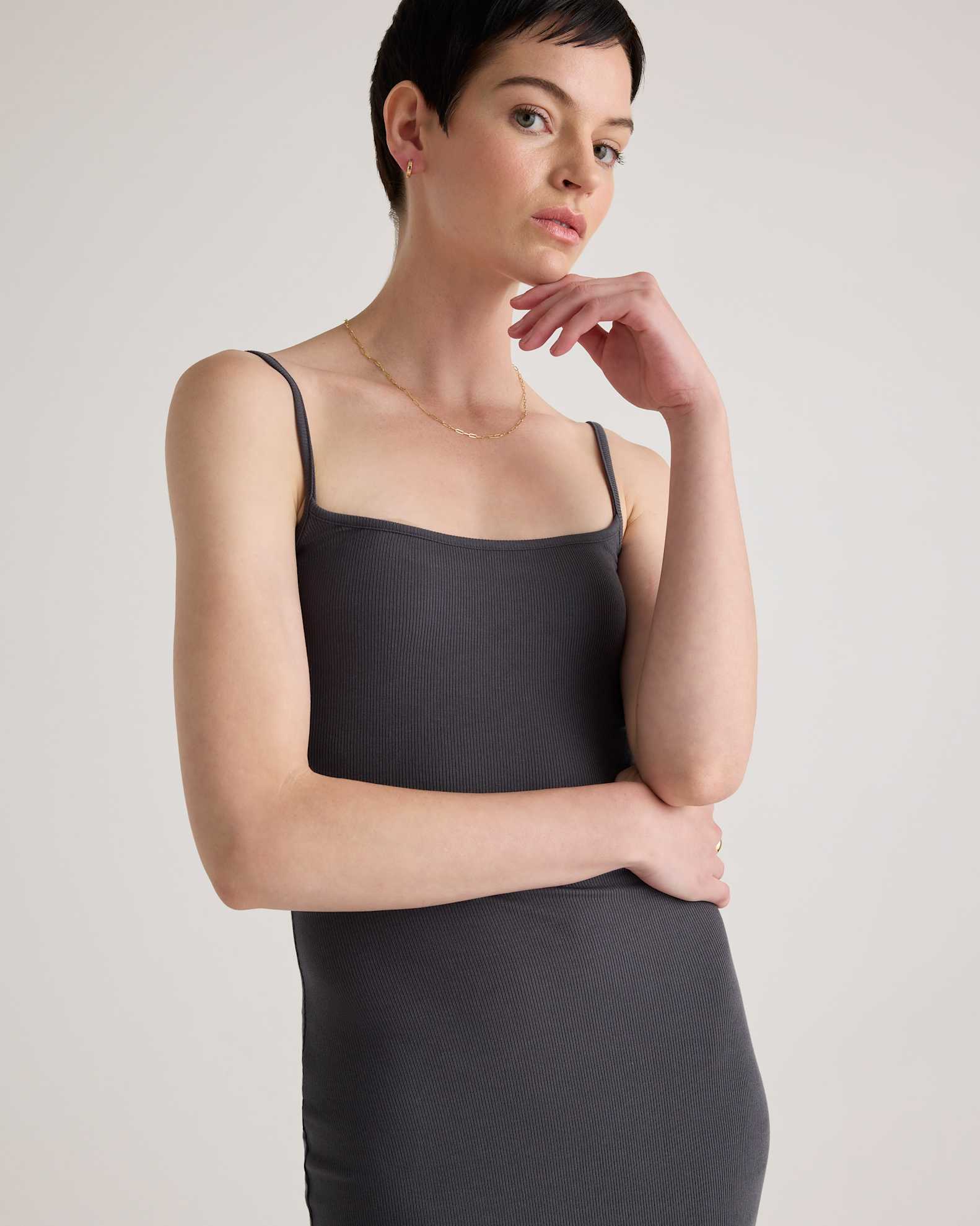 Tencel Rib Knit Maxi Slip Dress in Carbon Grey Tencel Rib Knit Maxi Slip Dress in Carbon Grey
