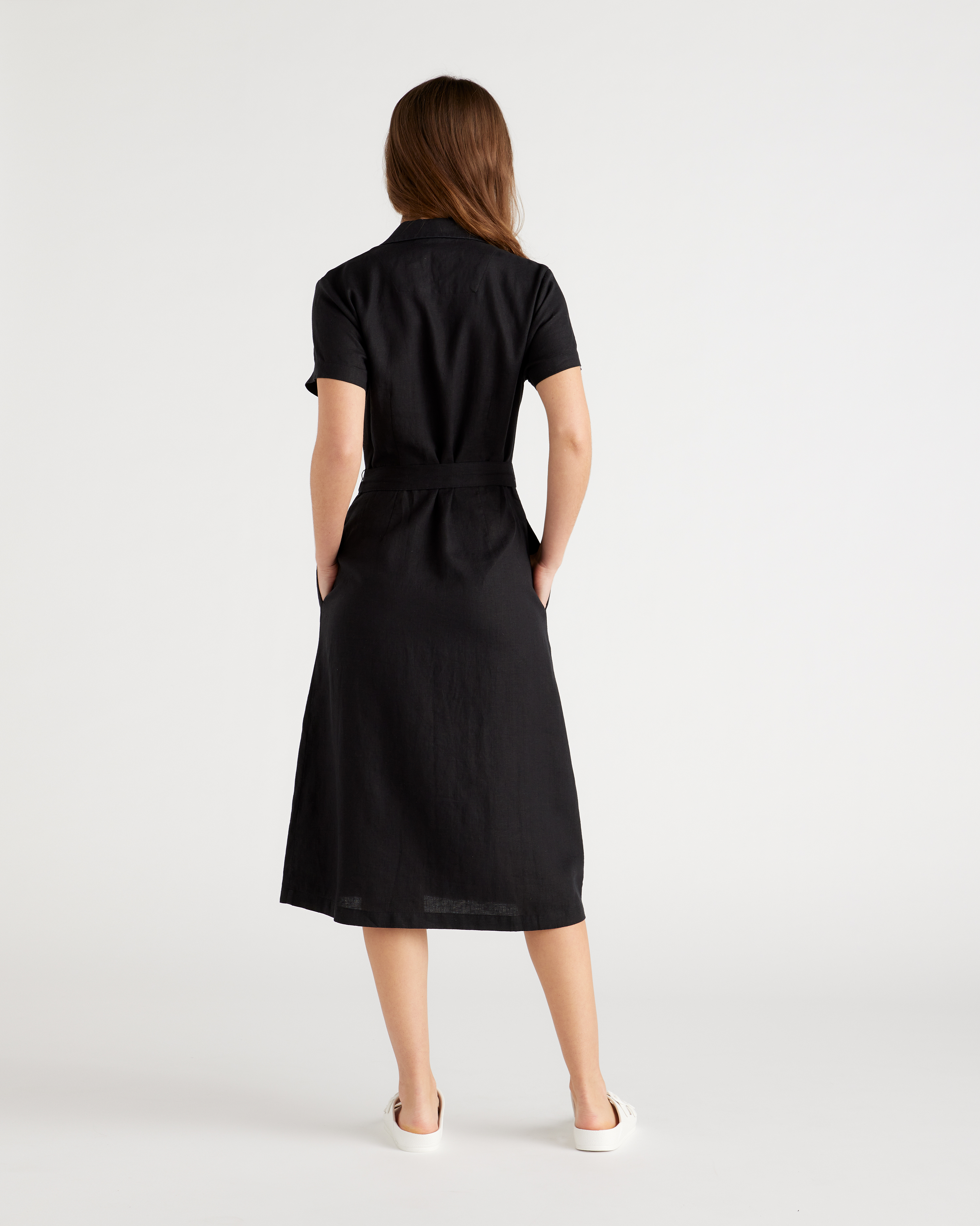 Women's Short Sleeve Dress in Black, Size XL, Linen by Quince