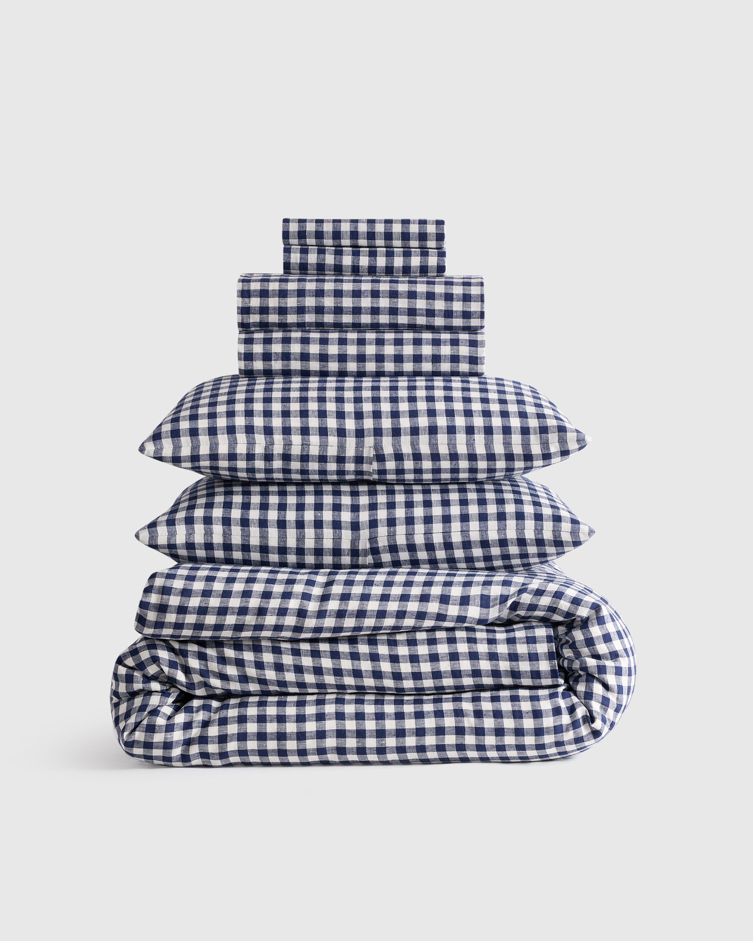Navy Gingham European Linen Deluxe Bedding Bundle