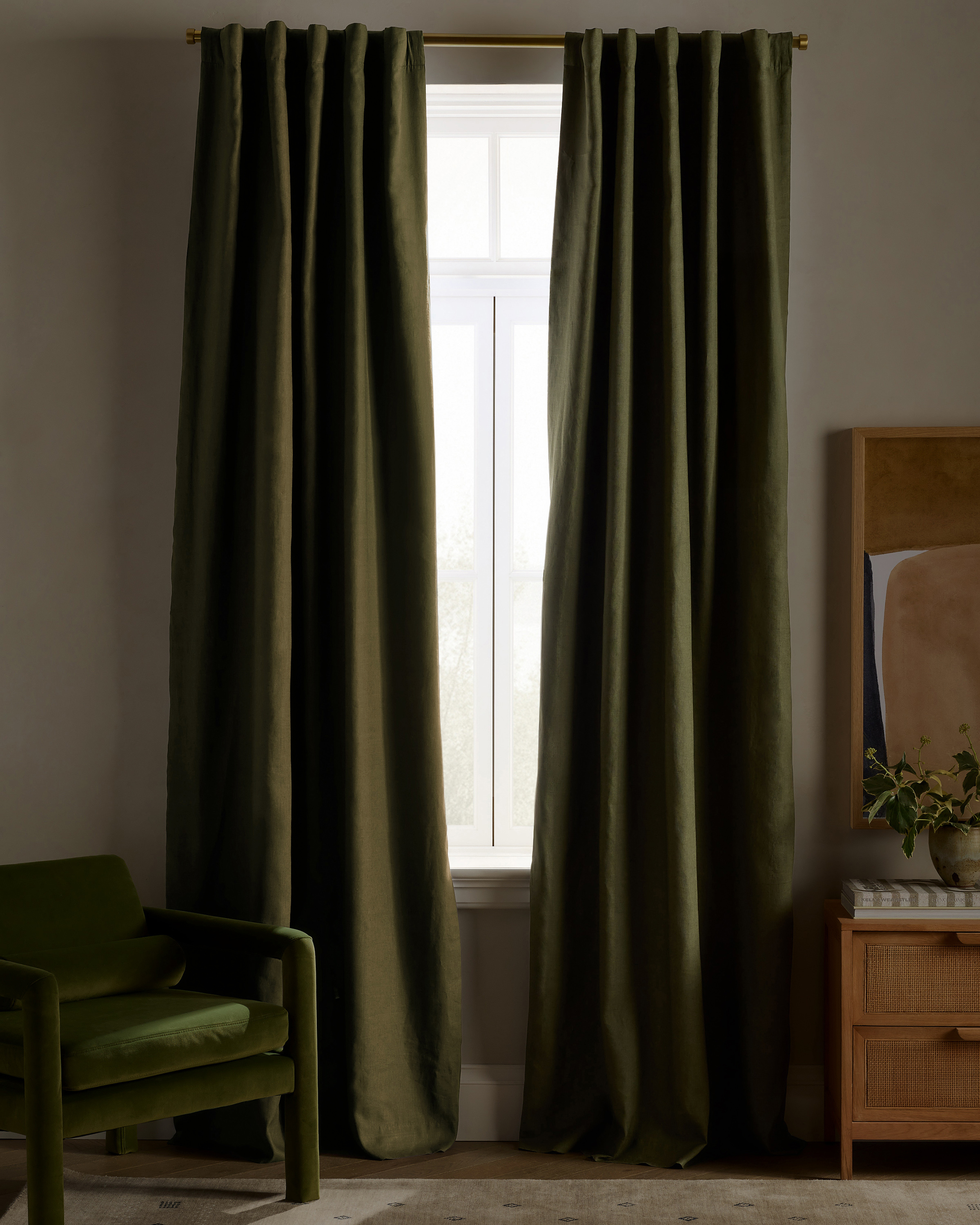 Hunter Green European Linen True Blackout Curtain - Single Panel