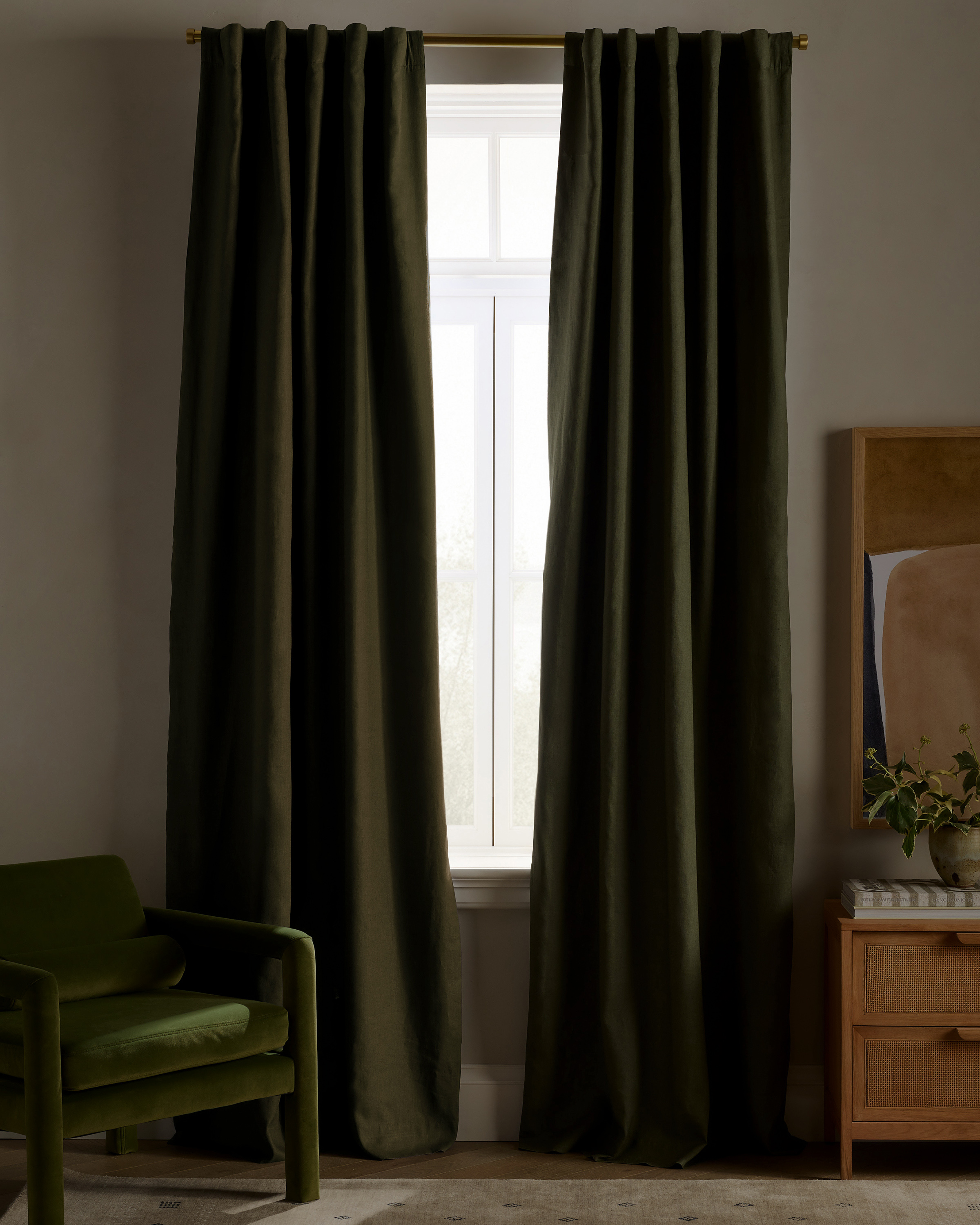Hunter Green European Linen True Blackout Curtain