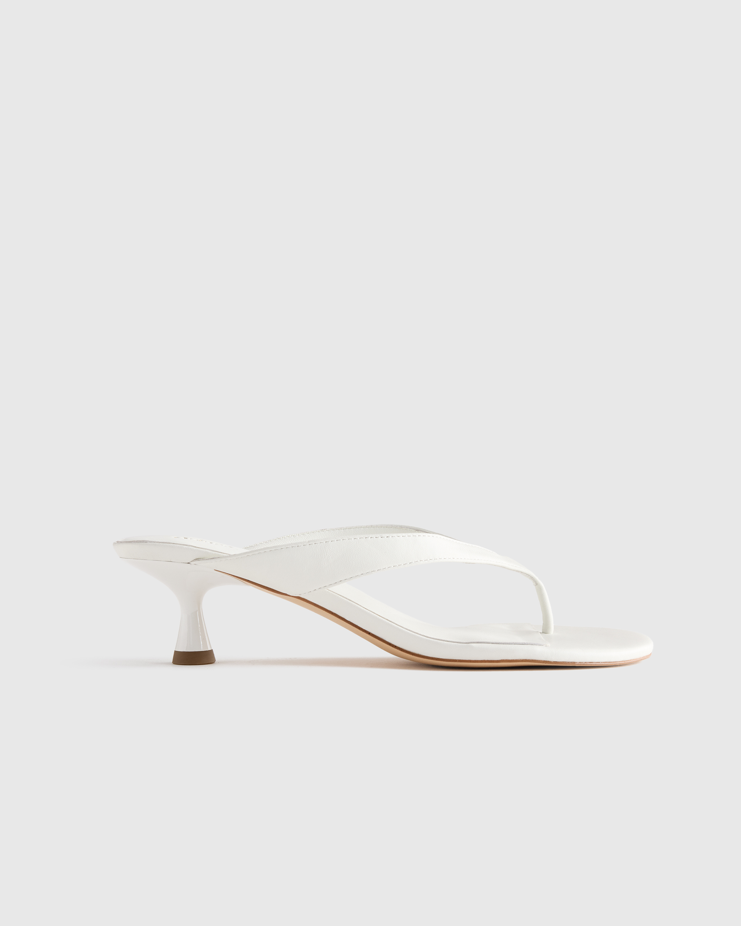 White Italian Leather Thong Kitten Heel Sandal
