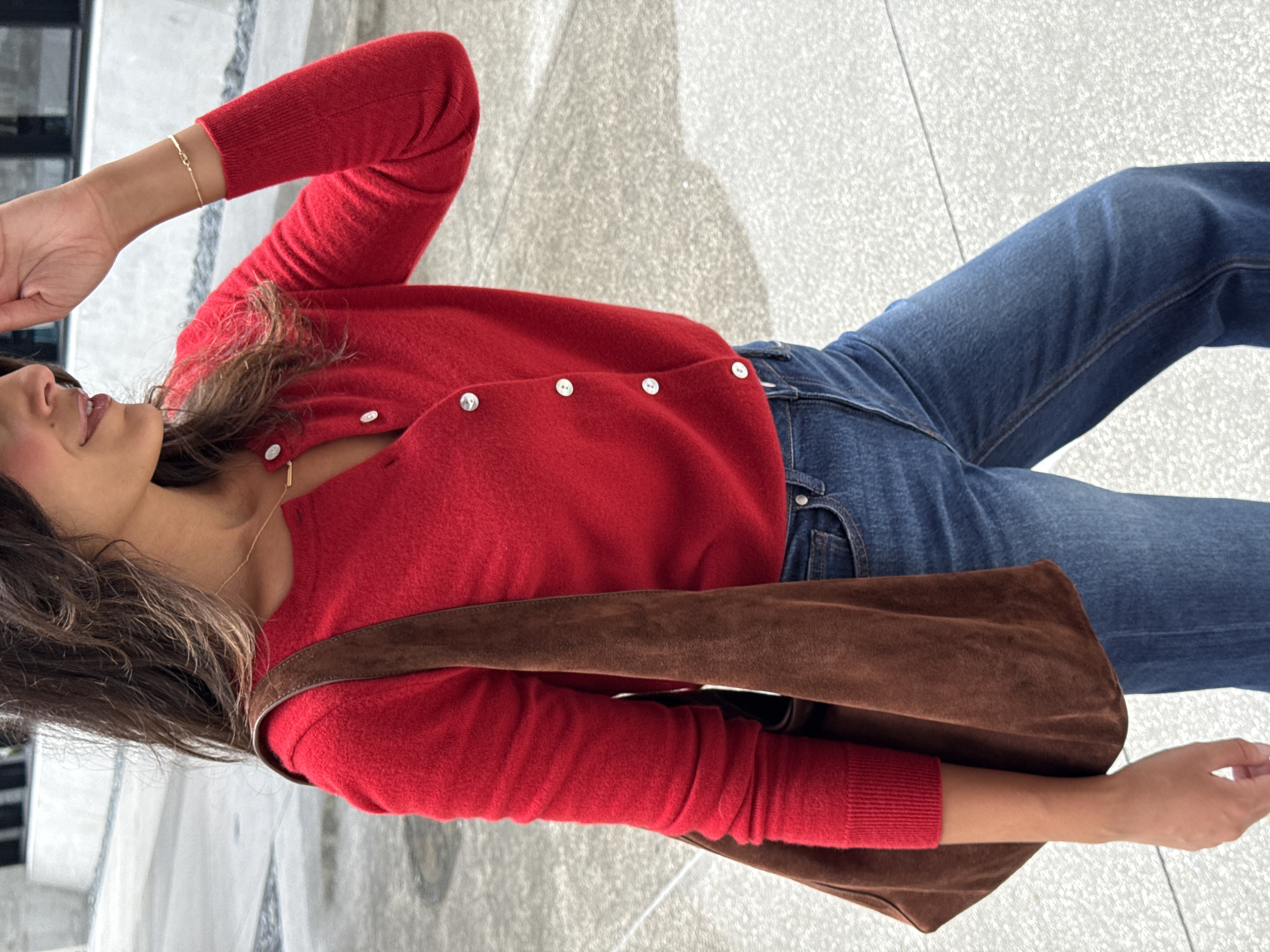 Varsity Red Mongolian Cashmere Cardigan Sweater