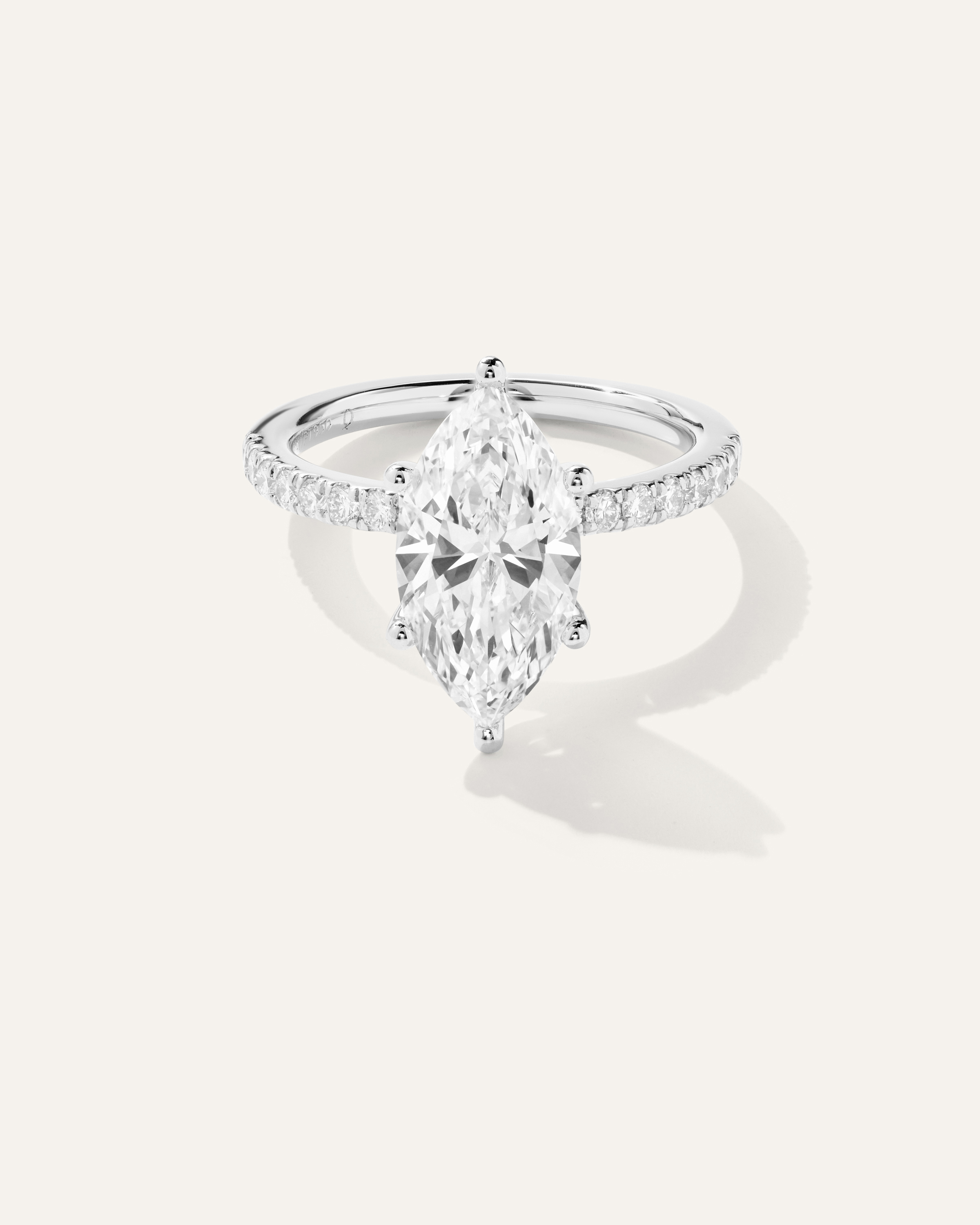 Platinum Lab Grown Diamond Marquise Petite Pave Engagement Ring - 3ct