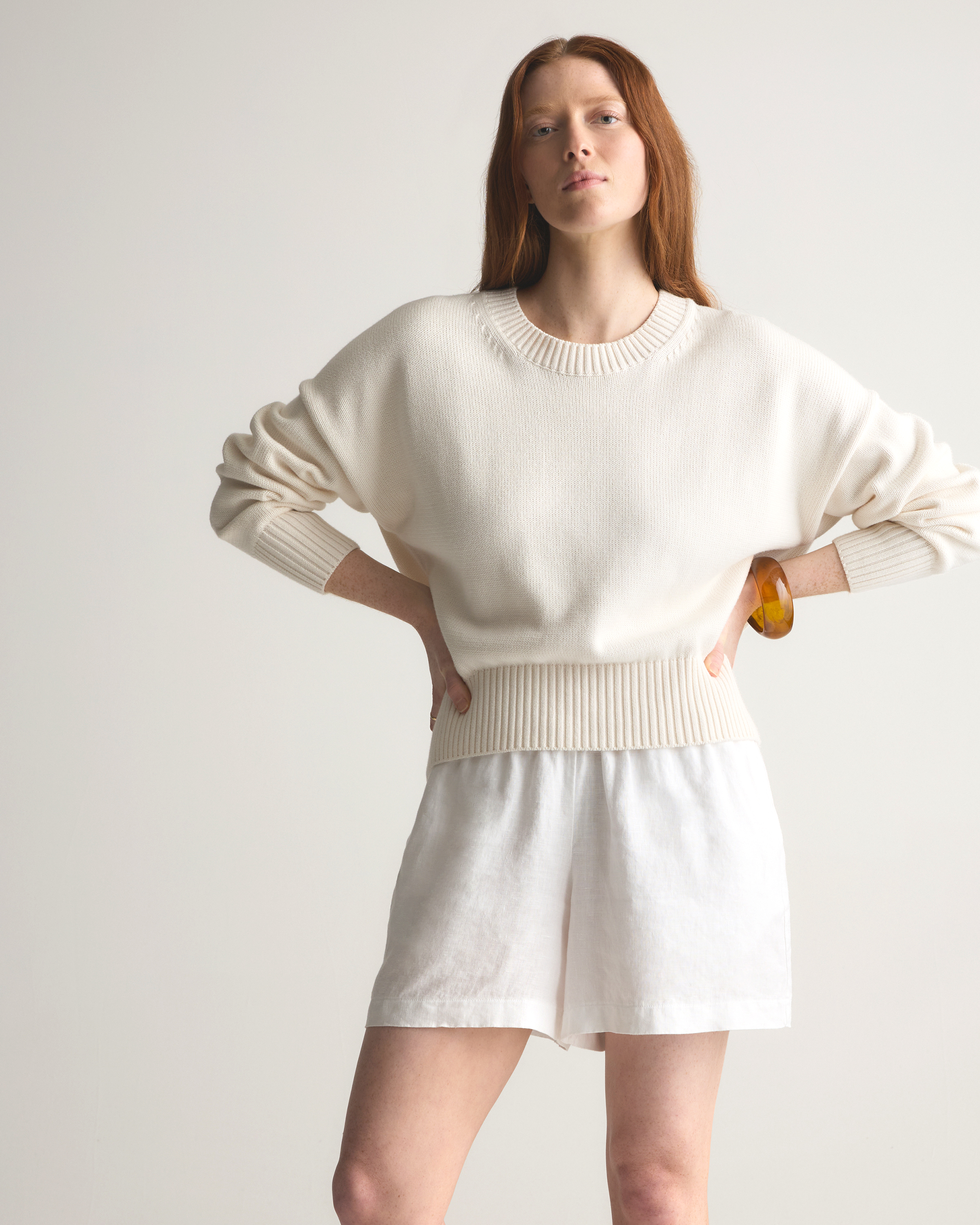 【送料&関税込】Maison KitsunAC Ivory Cotton Blend Sweater 100% Organic Cotton Boyfriend Crew Sweater in Ivory