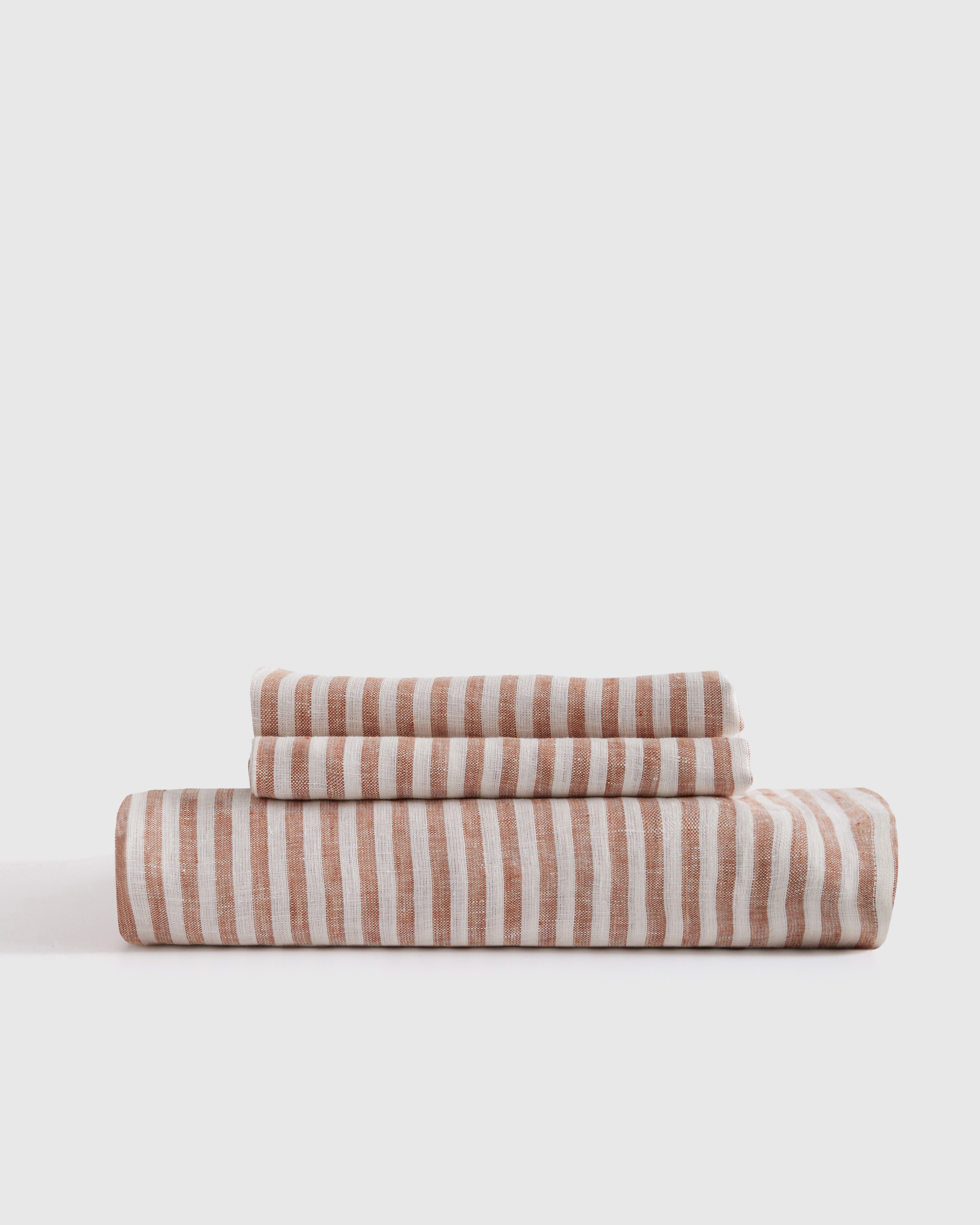 Terracotta/White Stripe European Linen Fitted Sheet Set