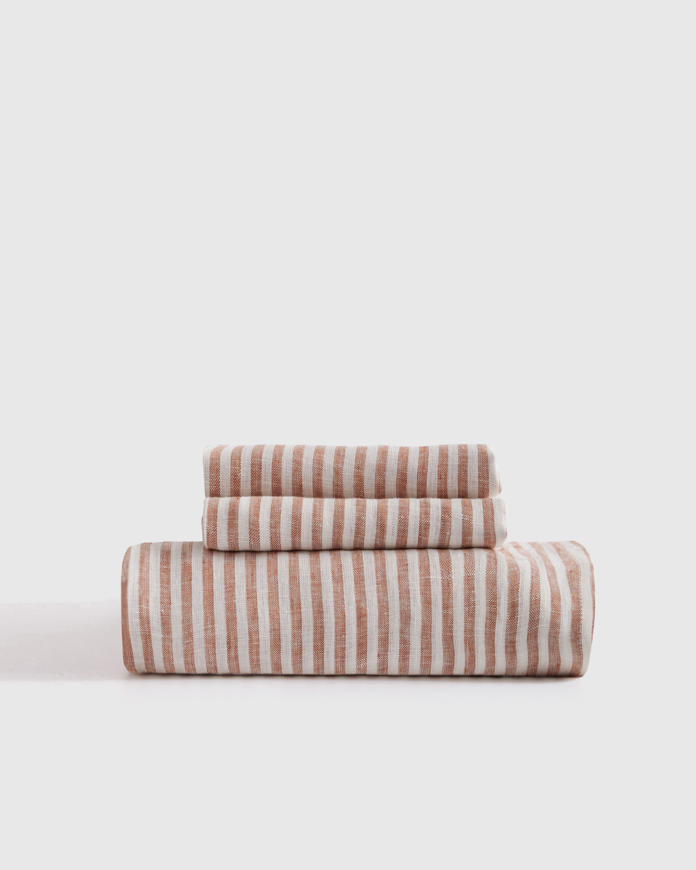 Terracotta/White Stripe European Linen Fitted Sheet Set