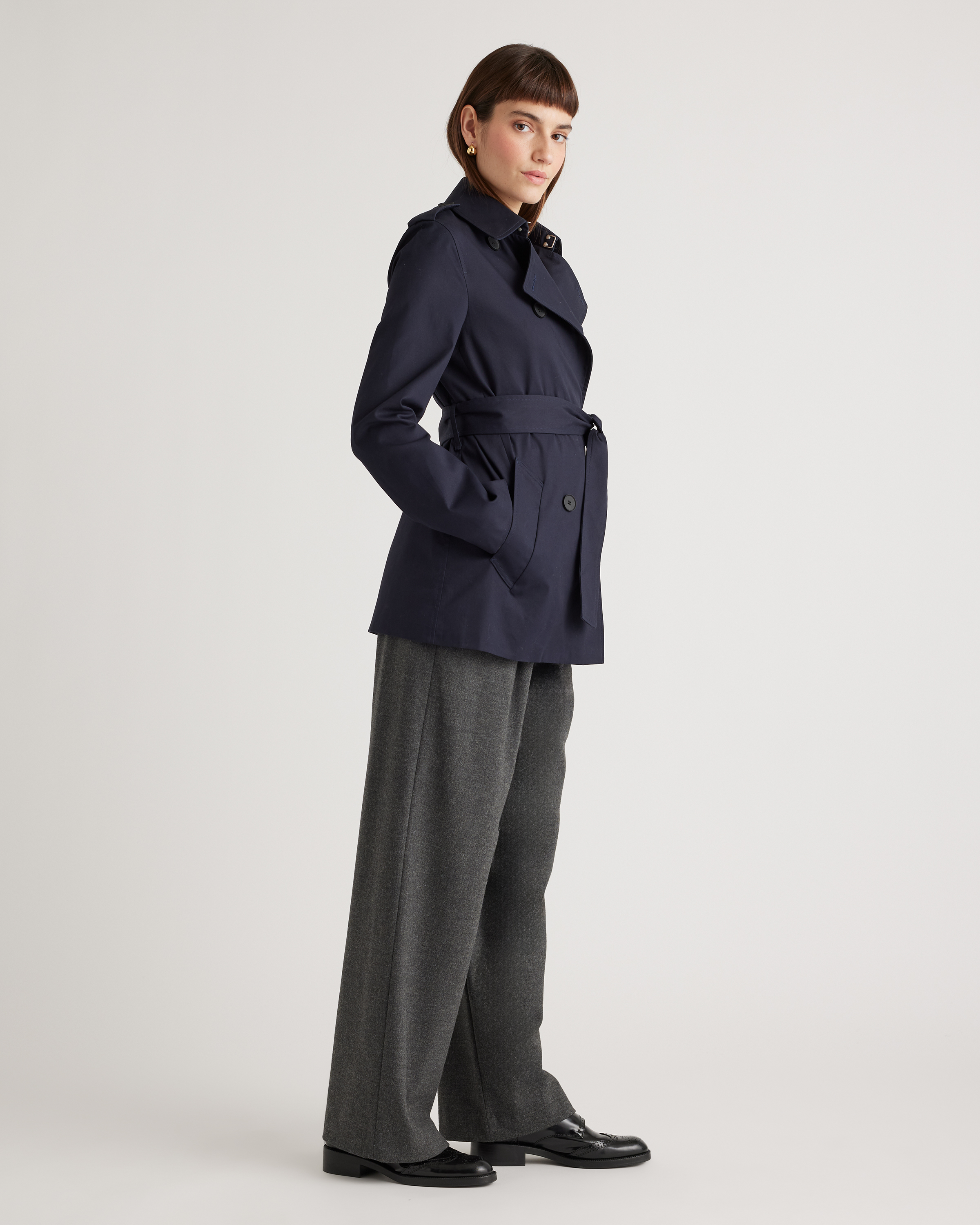 Comfort Stretch Short Trench Coat in Navy