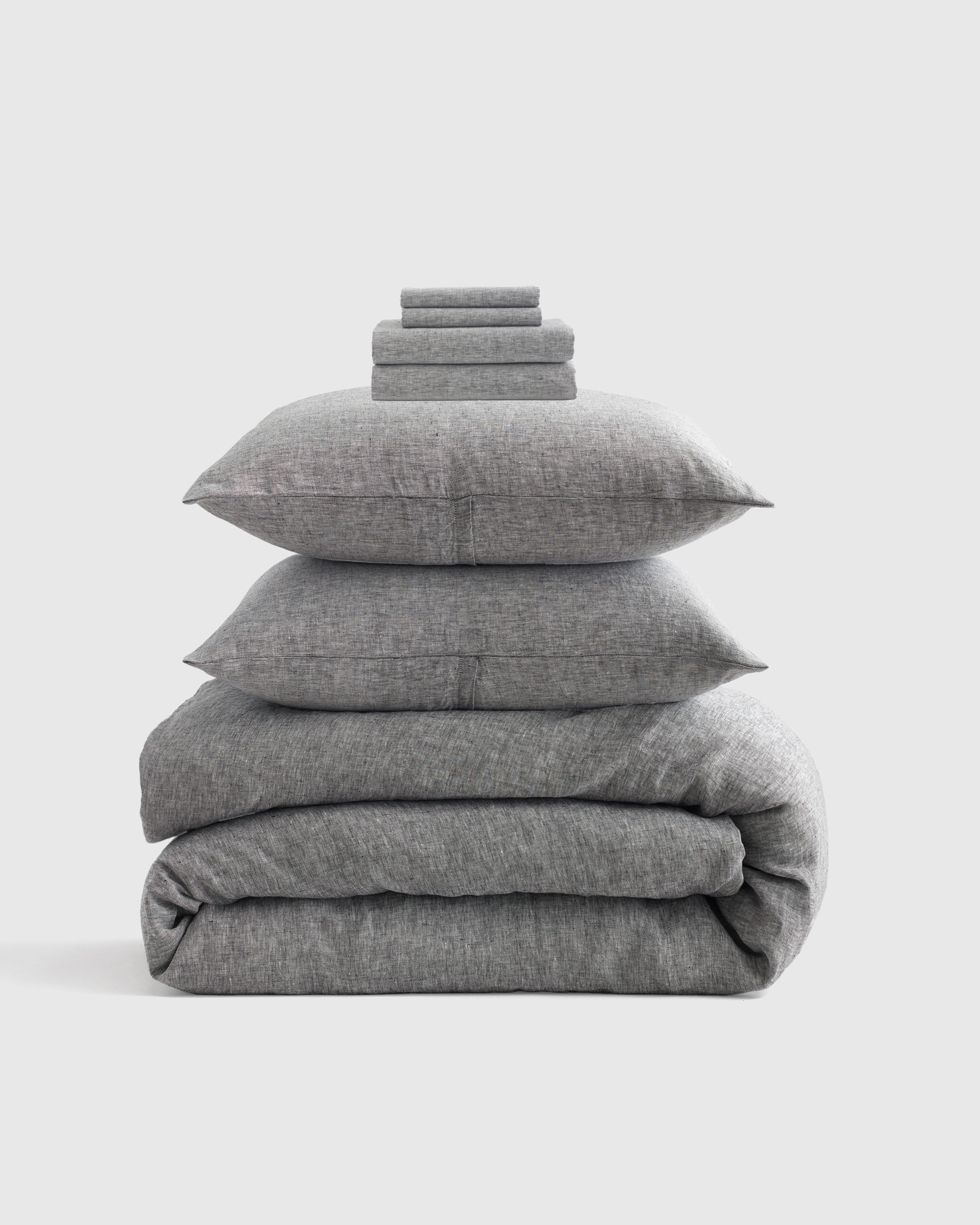 Charcoal European Linen Chambray Deluxe Bedding Bundle