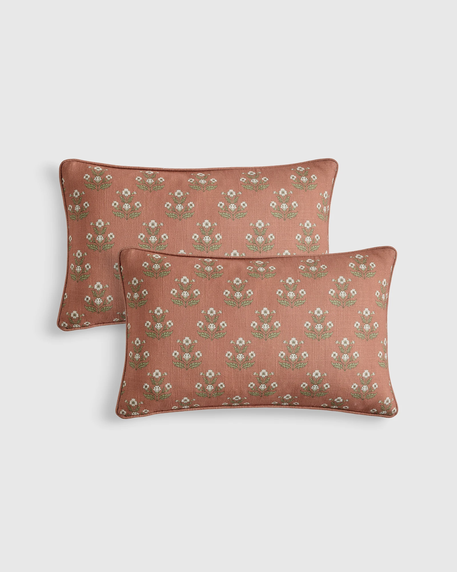 Piped Floral Cotton Pillow Cover (Set of 2)