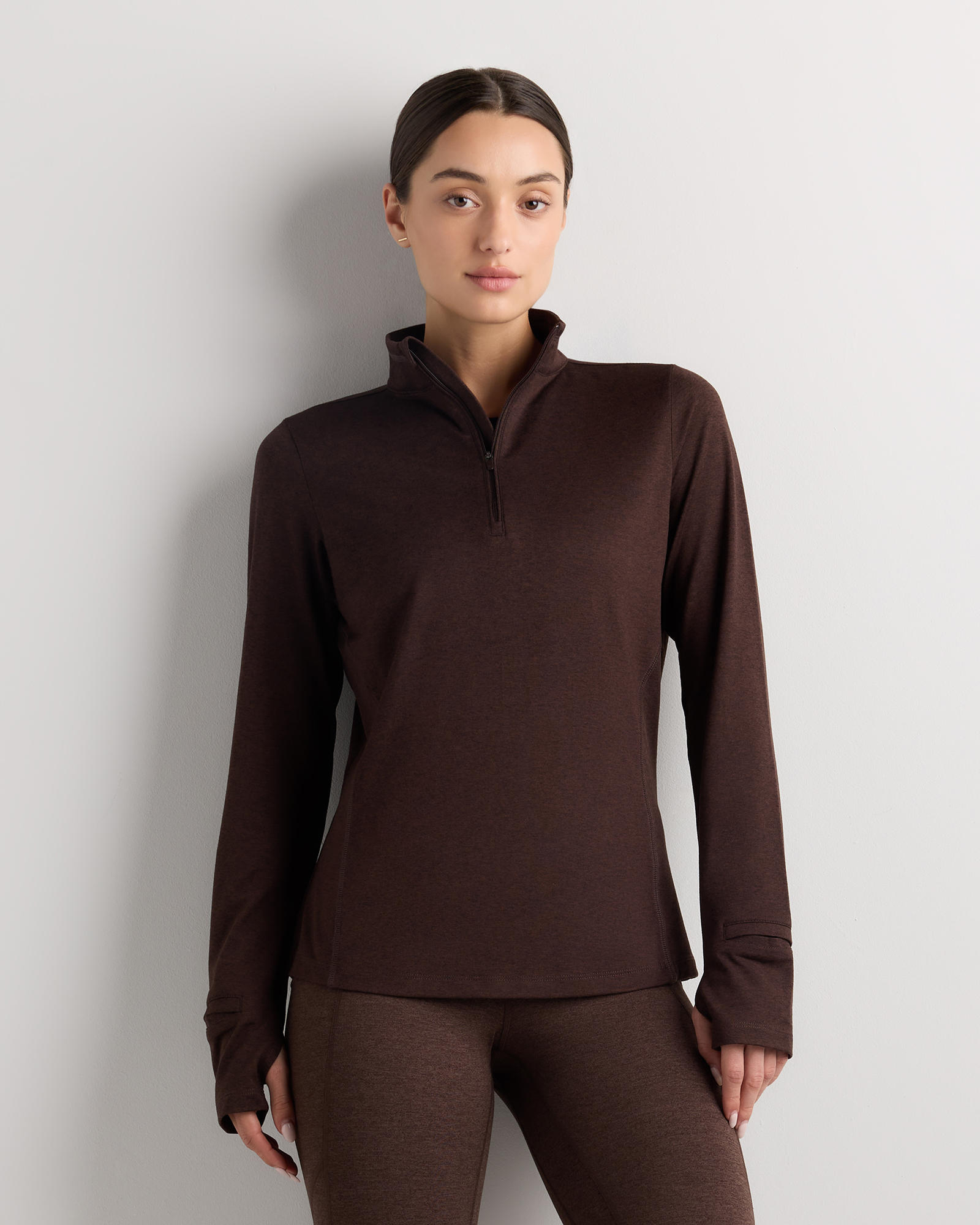 Heather Coffee Bean Brown Flowknit Quarter-Zip Pullover