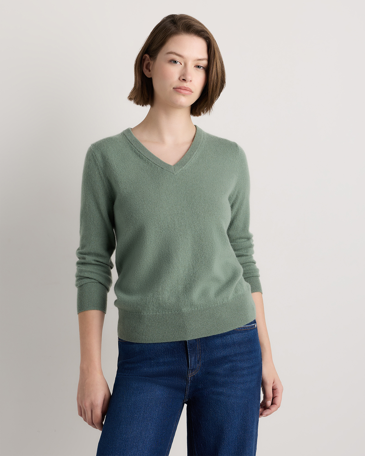 Sea Spray Green Mongolian Cashmere V-Neck Sweater