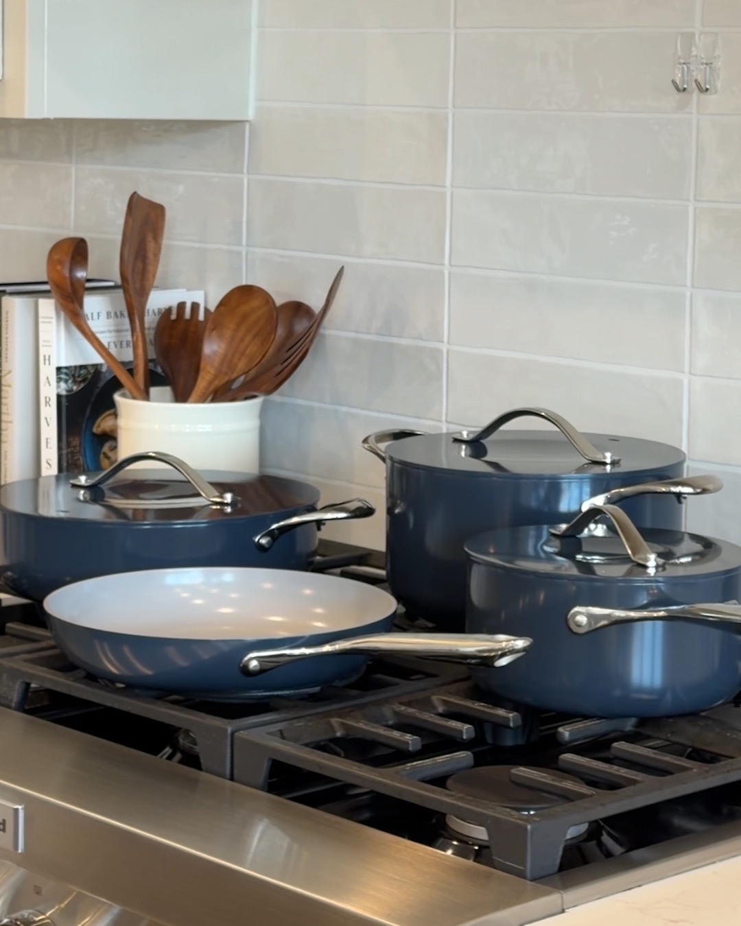 Ceramic Nonstick 7pc Cookware Set - PDP Video Thumbnail (Navy, 4x5)