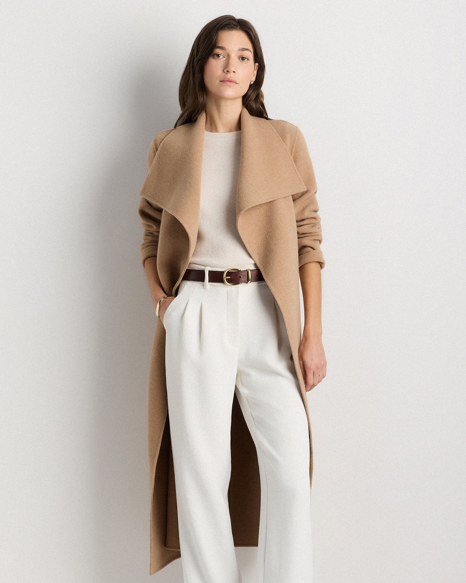 Double-Faced Merino Wool Draped Collar Wrap Coat
