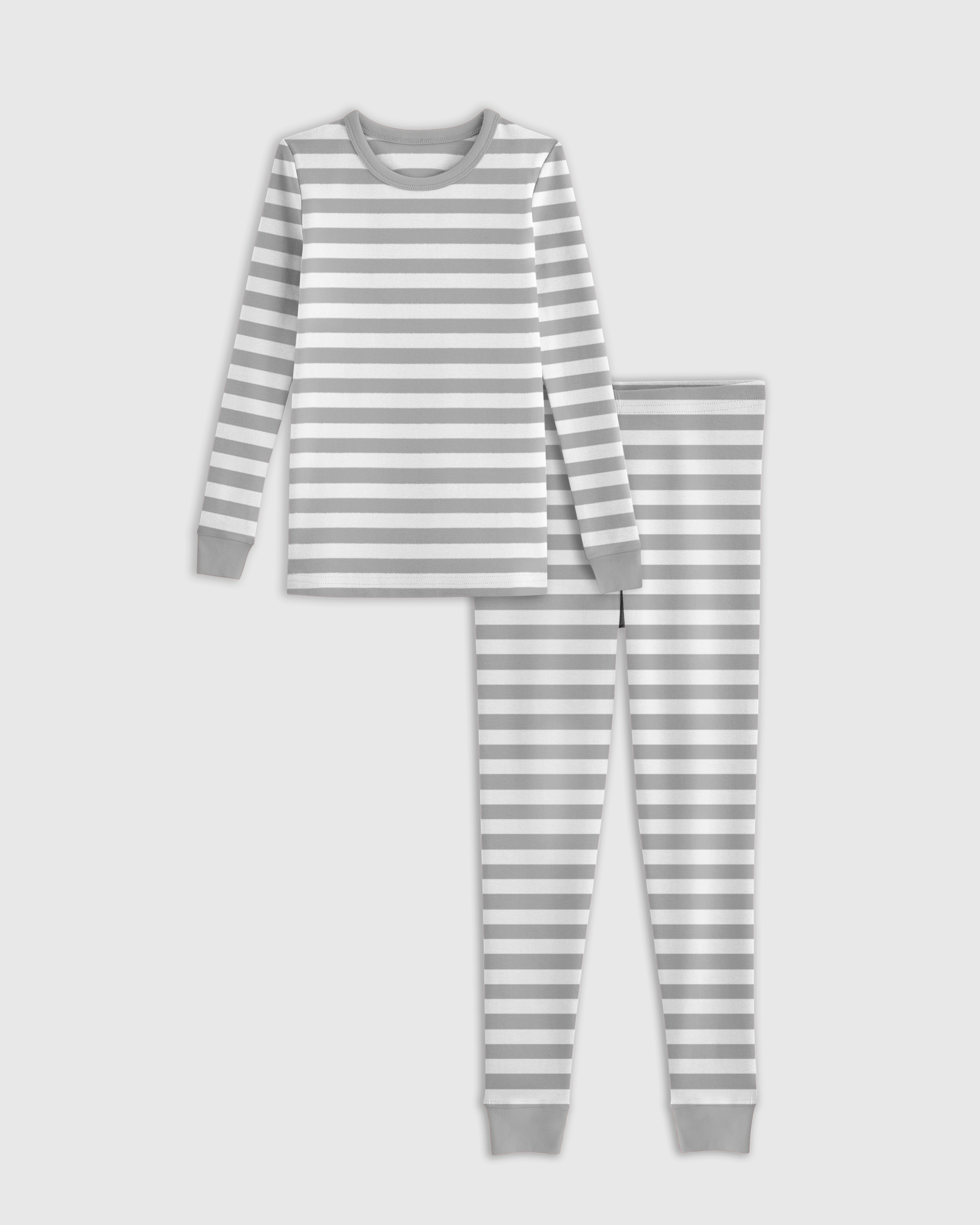 Quince Long Sleeve Pants Pajama Set In Grey Stripe