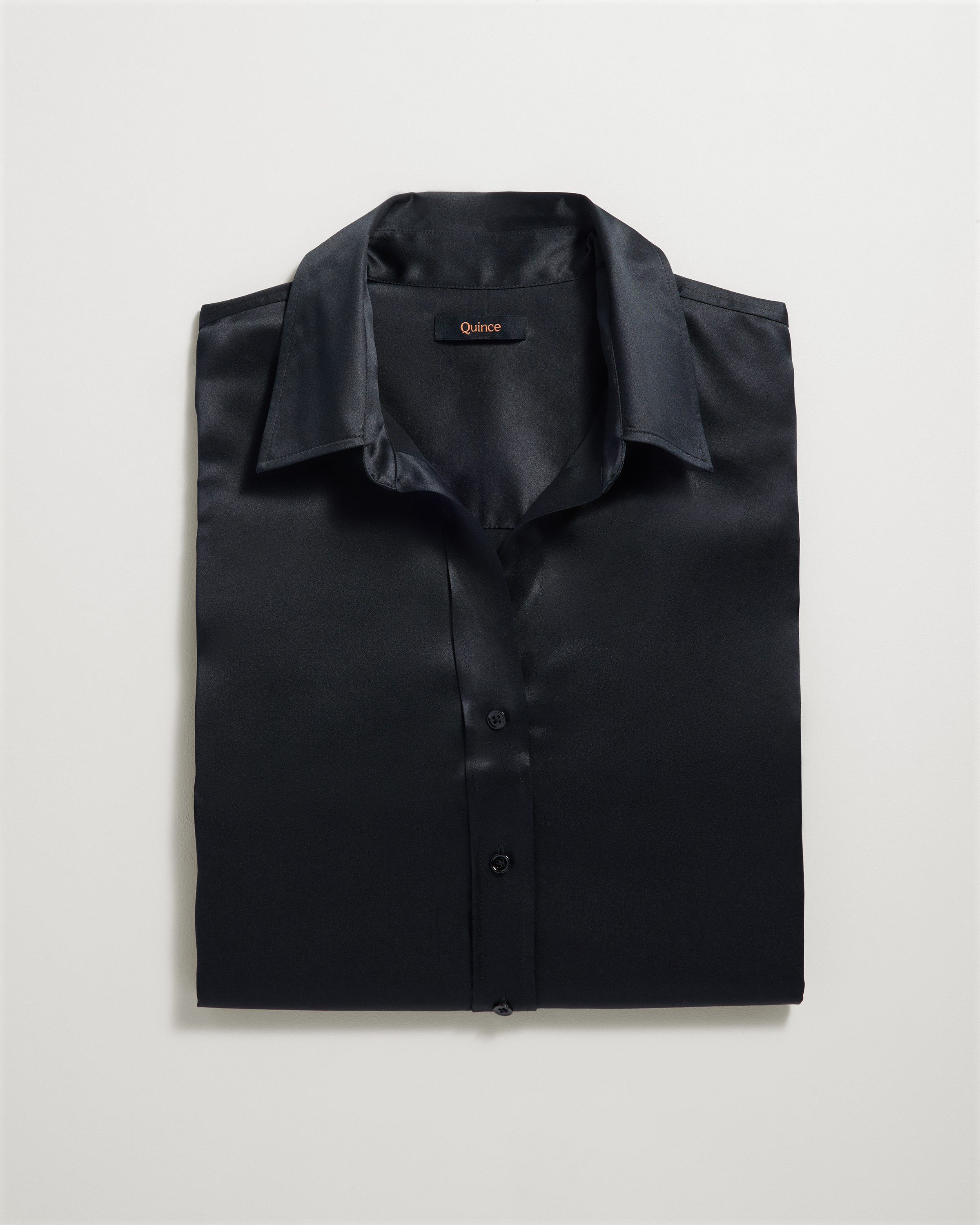 Black 100% Washable Silk Three-Quarter Sleeve Shirt