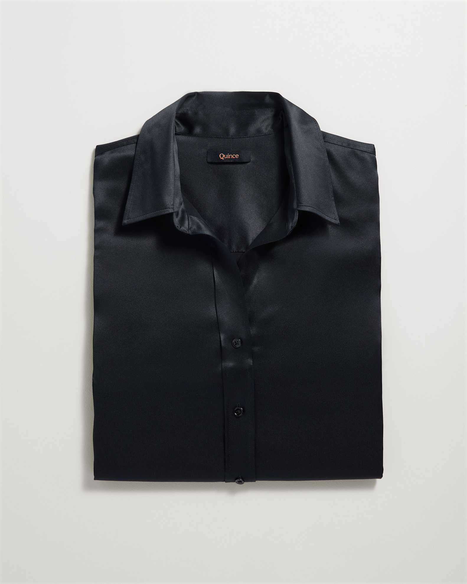 100% Washable Silk Three-Quarter Sleeve Shirt in Black 100% Washable Silk Three-Quarter Sleeve Shirt in Black