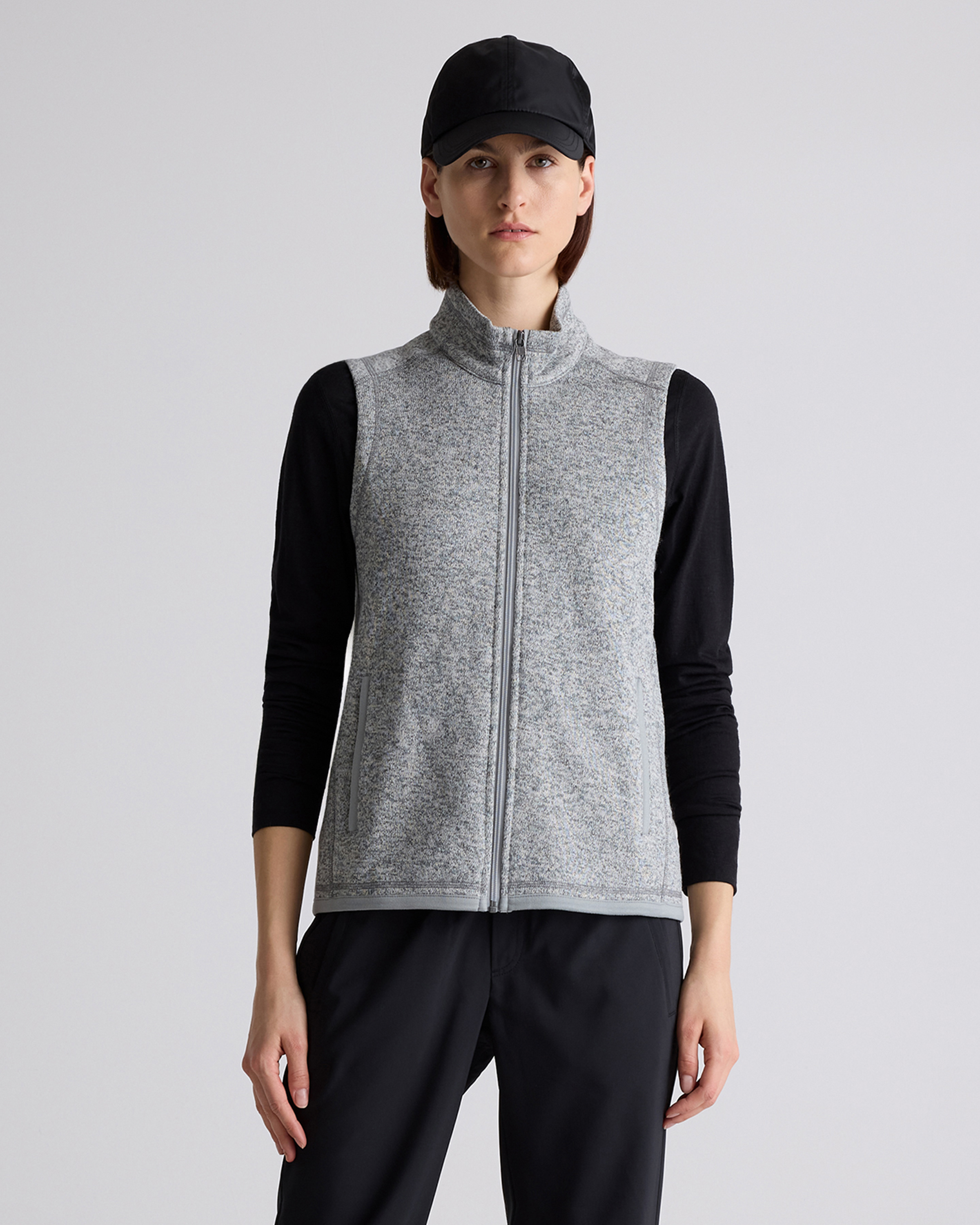 Quince Women's Sweater-knit Fleece Full-zip Vest In Heather Grey